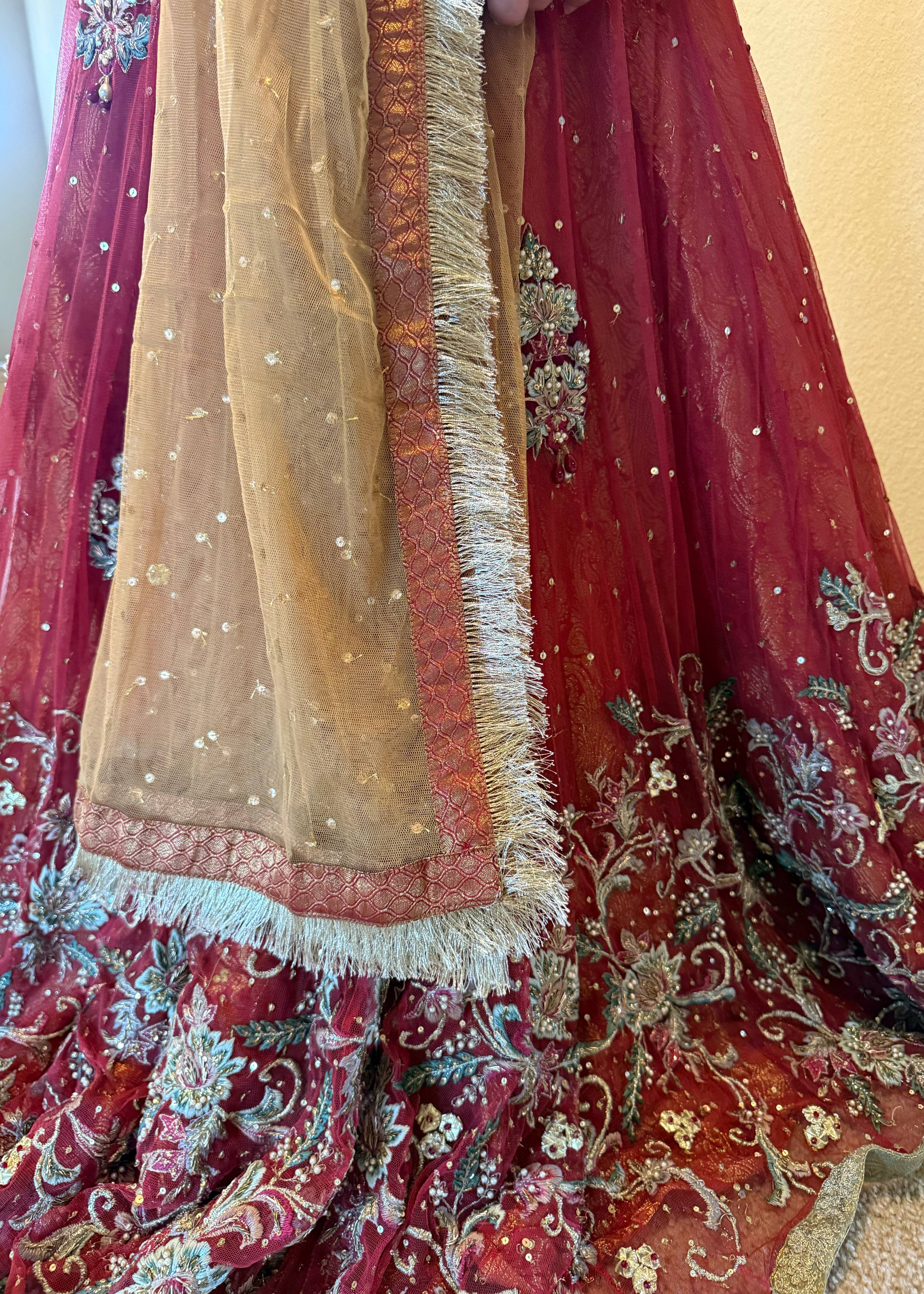 Orange Red Bridal Lehenga Image - 6