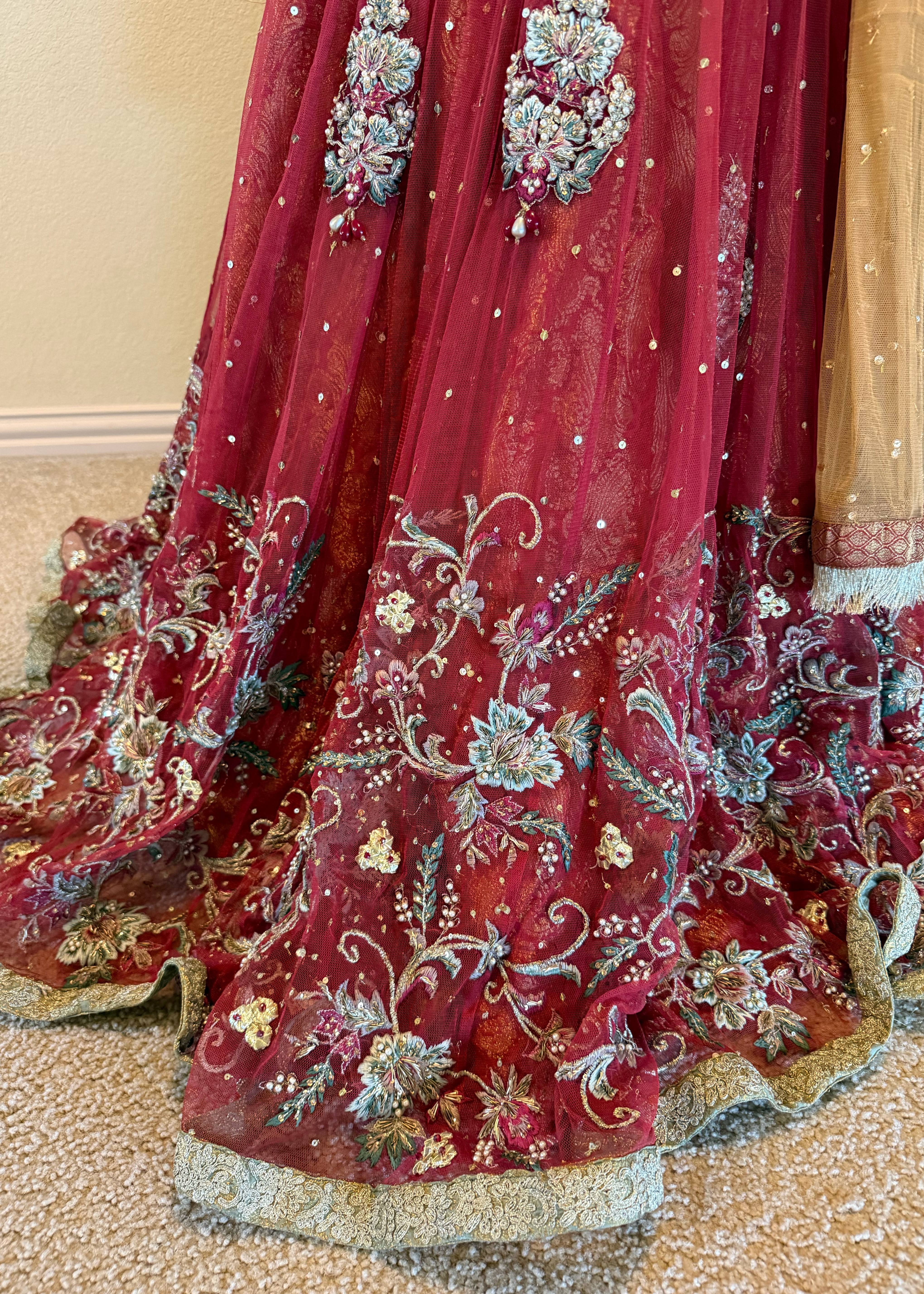 Orange Red Bridal Lehenga Image - 7