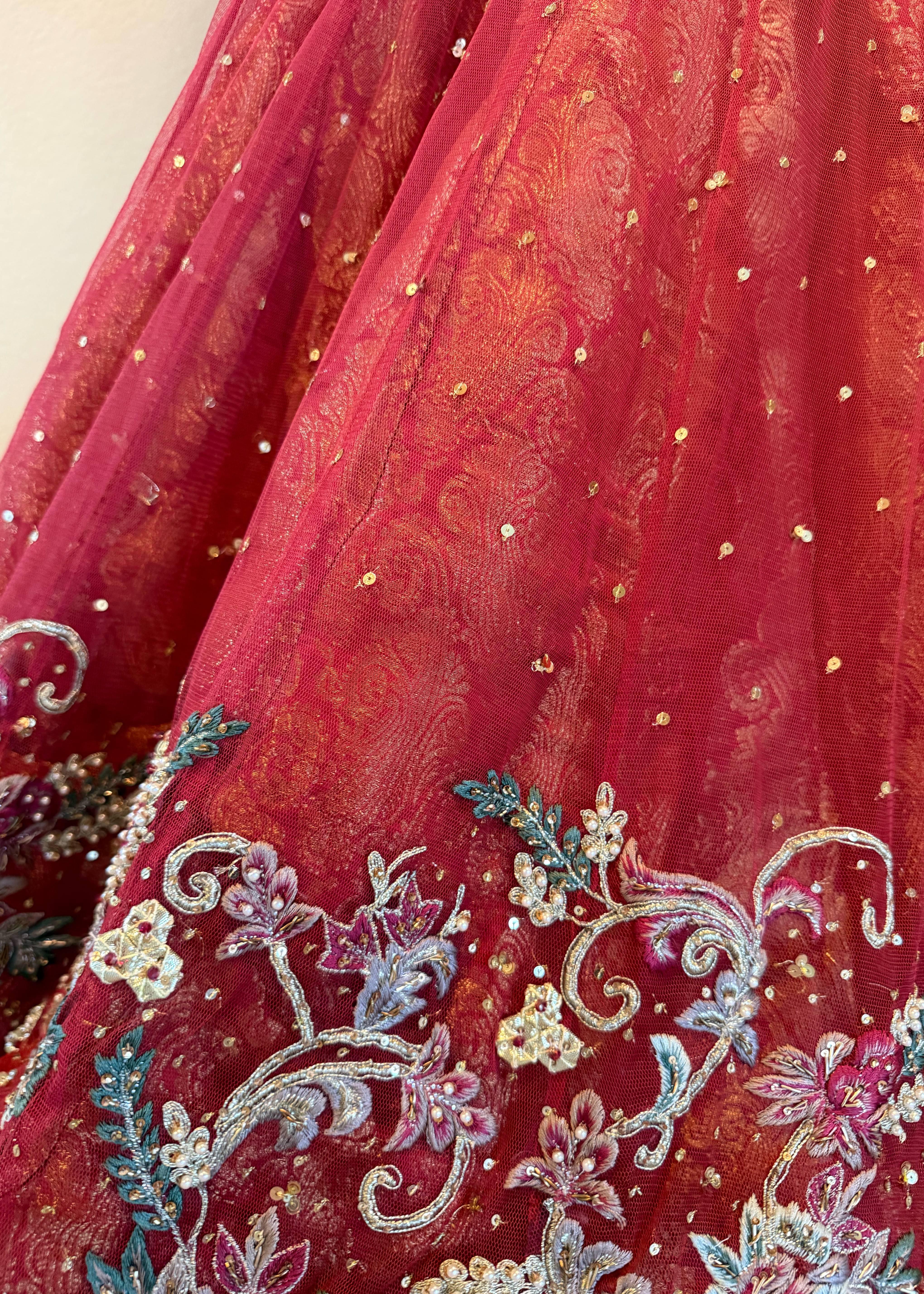 Orange Red Bridal Lehenga Image - 8