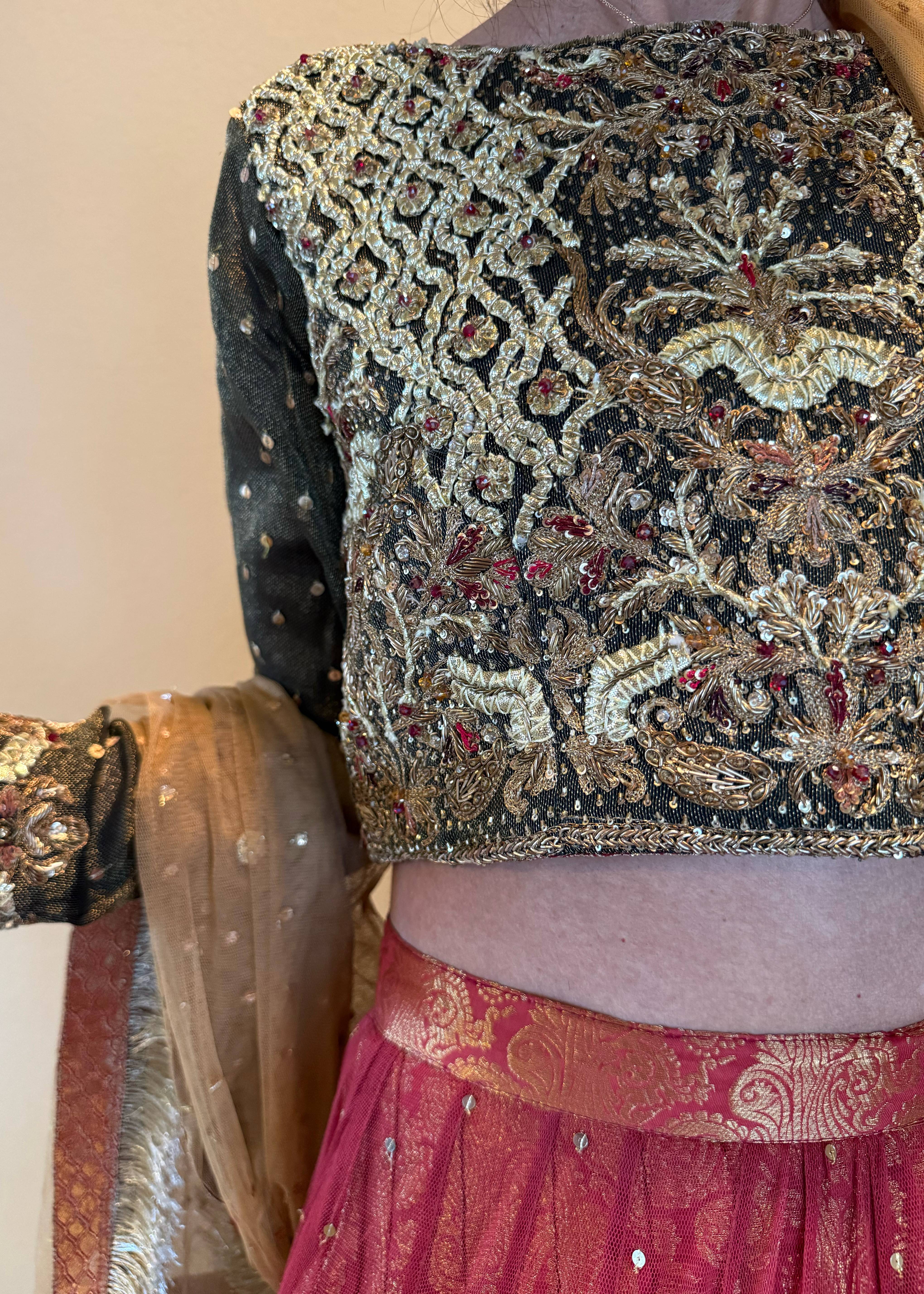 Orange Red Bridal Lehenga Image - 4