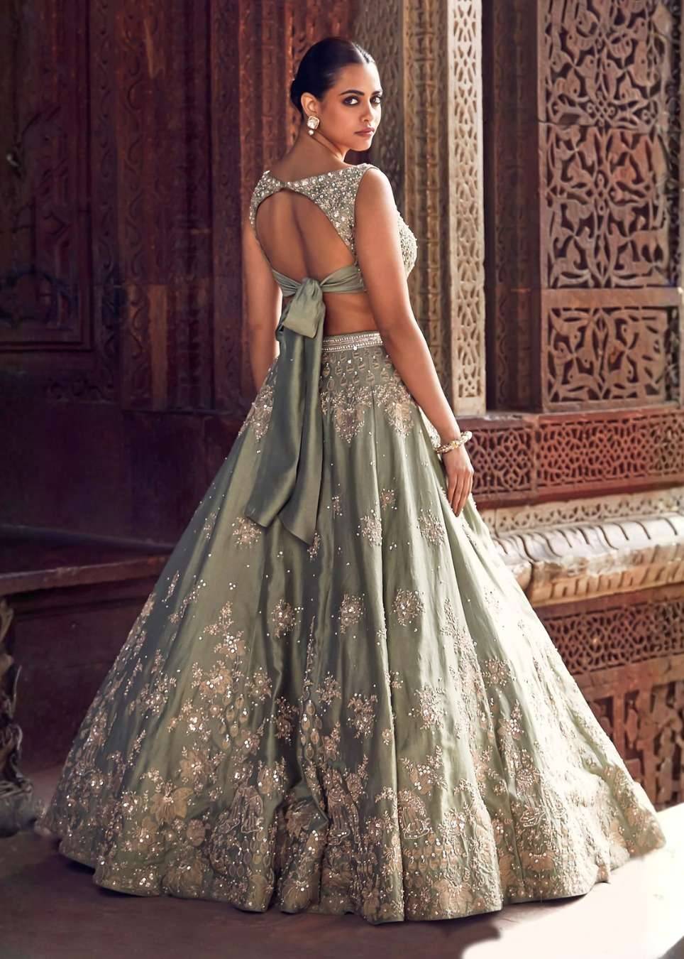 Sona Patti Jade Bow Lehenga Set Image - 1