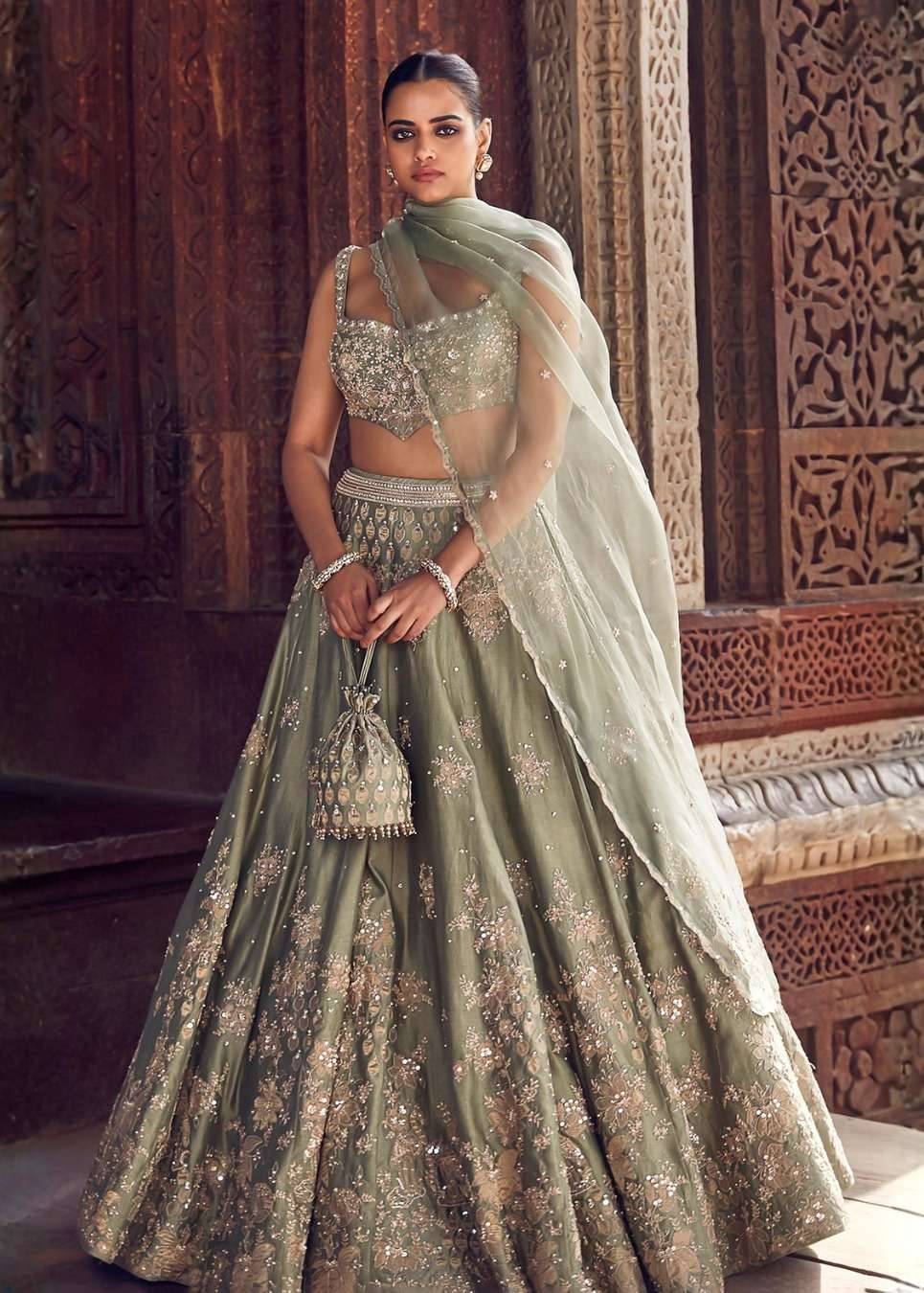 Sona Patti Jade Bow Lehenga Set Image - 3