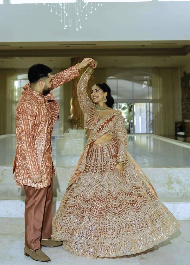 Burnt Orange Bridal Lehenga Image - 3
