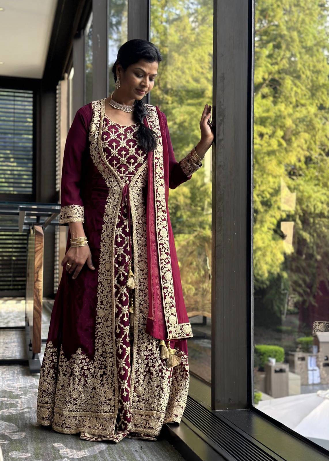 Maroon Anarkali Set Image - 0