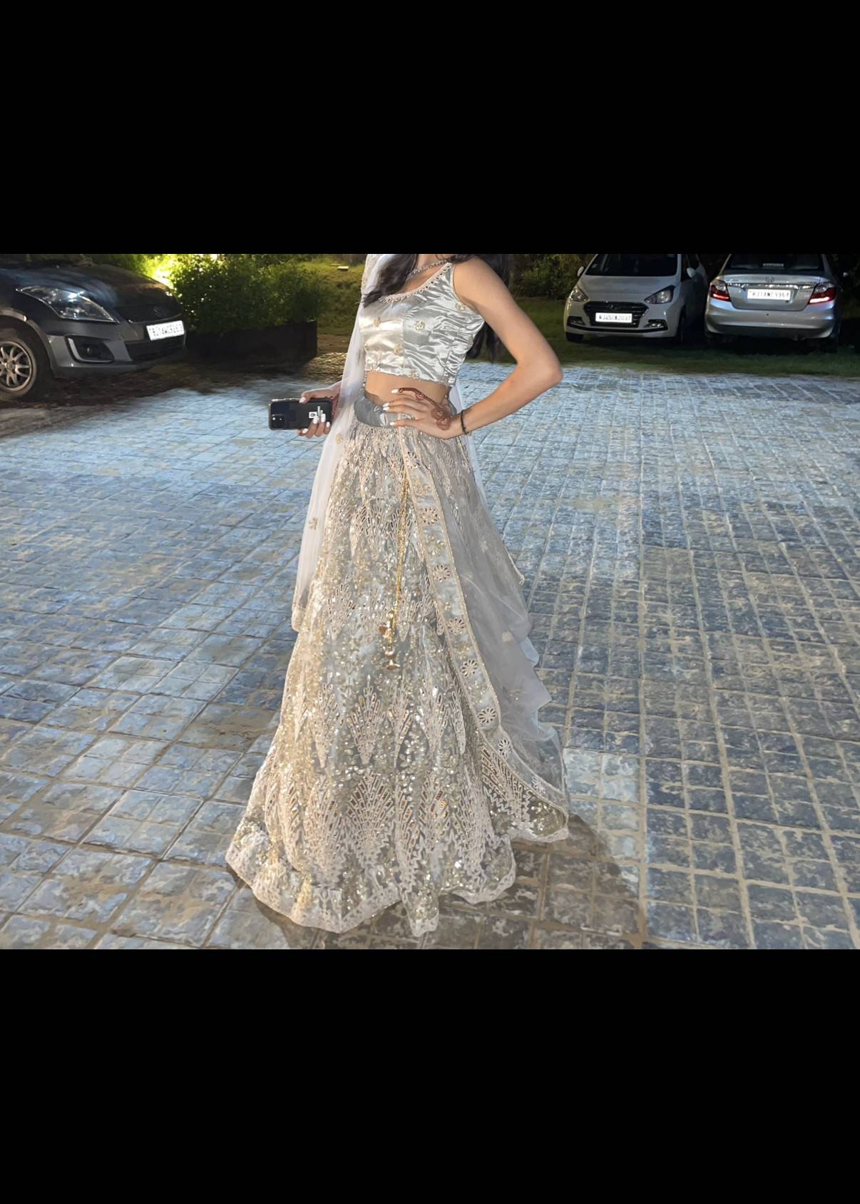 Grey Mirrorwork Lehenga Image - 2