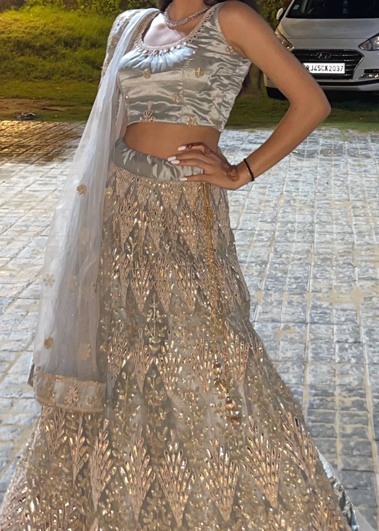 Grey Mirrorwork Lehenga Image - 0