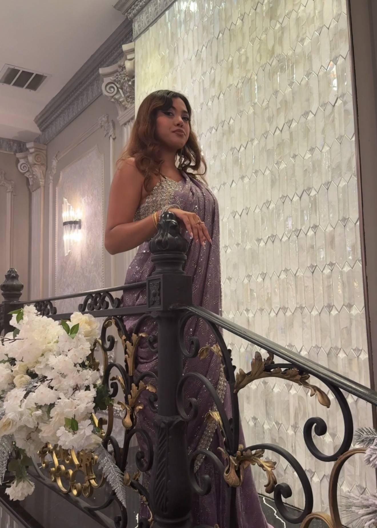 Purple Sequin Sari Image - 4