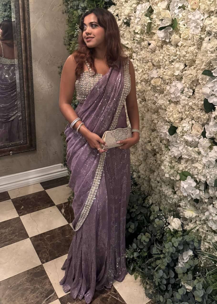 Purple Sequin Sari Image - 0