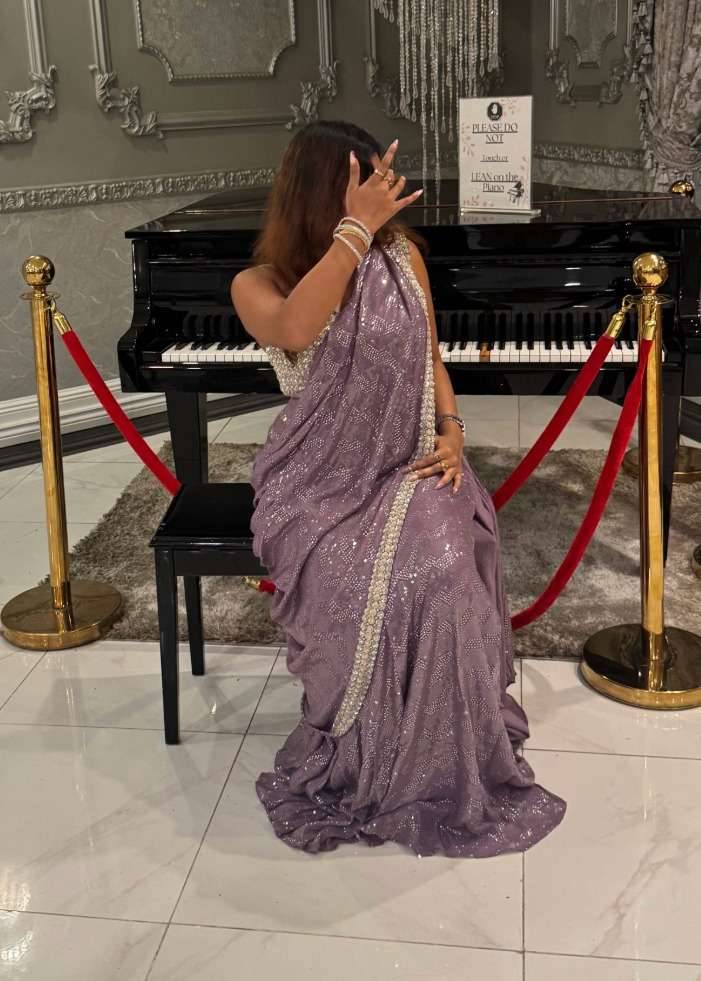Purple Sequin Sari Image - 1