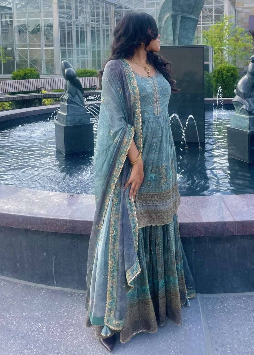 Blue Embellished Kurta Set Image - 0