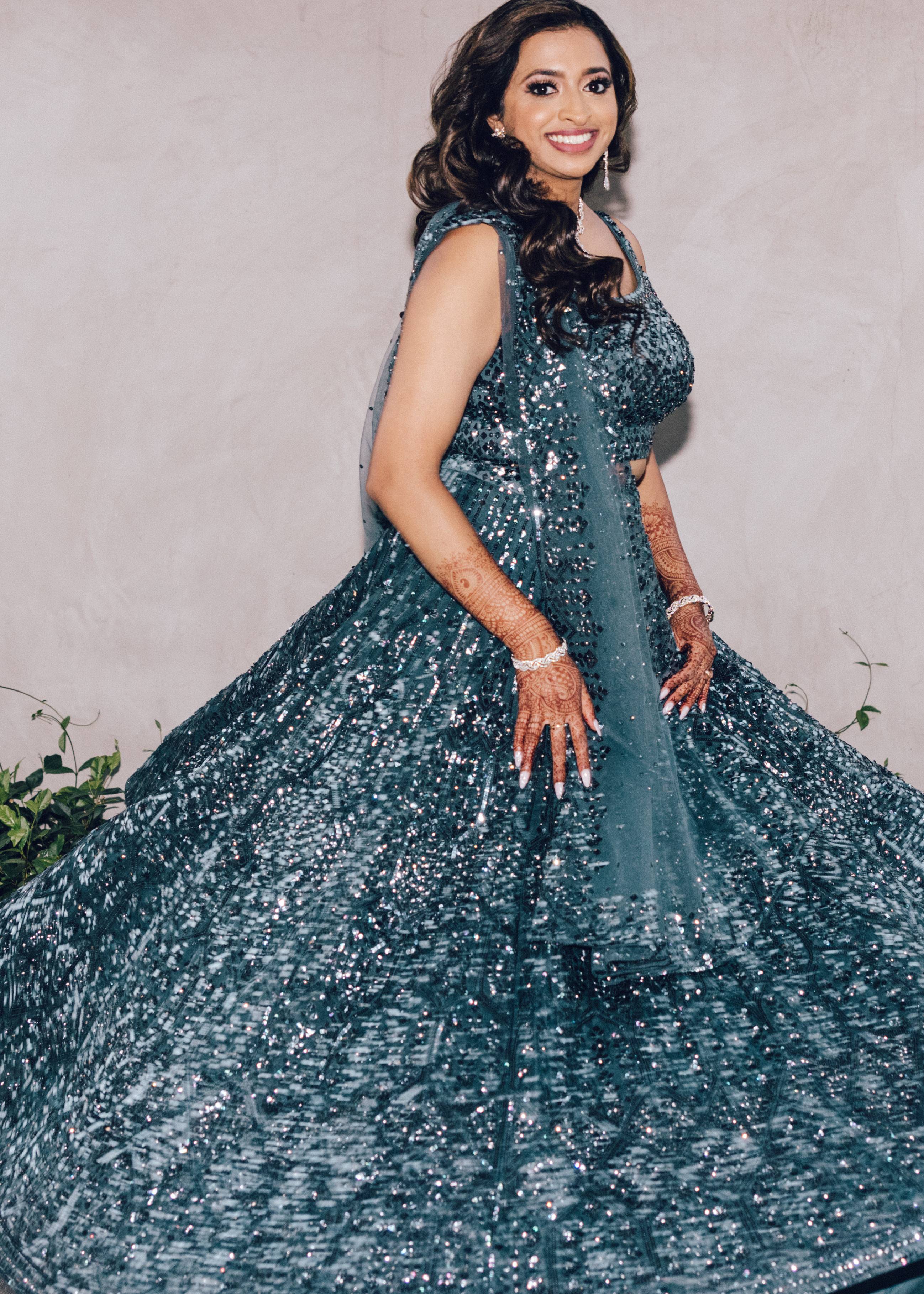Midnight Jade Sequin Lehenga Image - 1