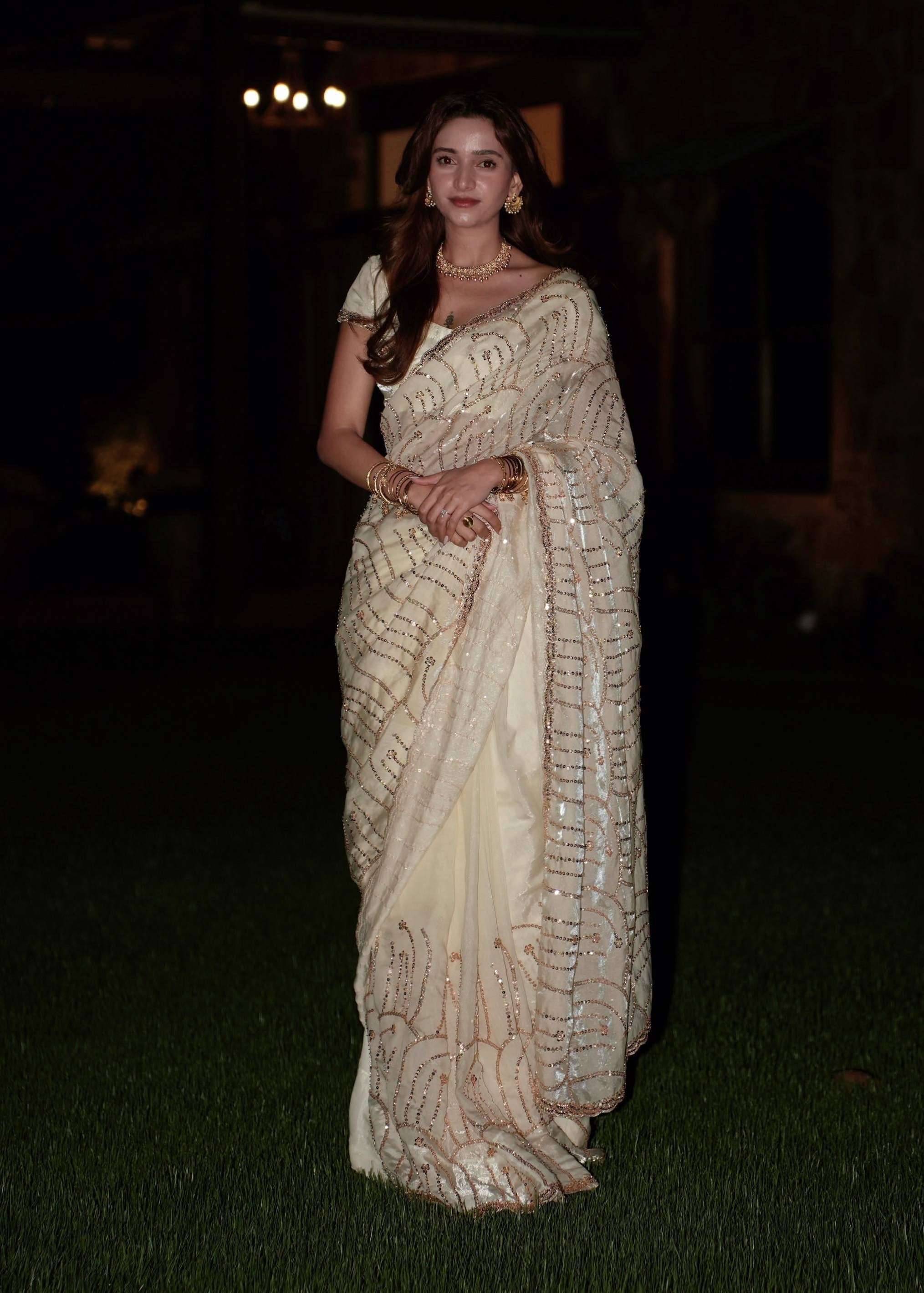 Ivory Pre-Draped Sari Image - 2