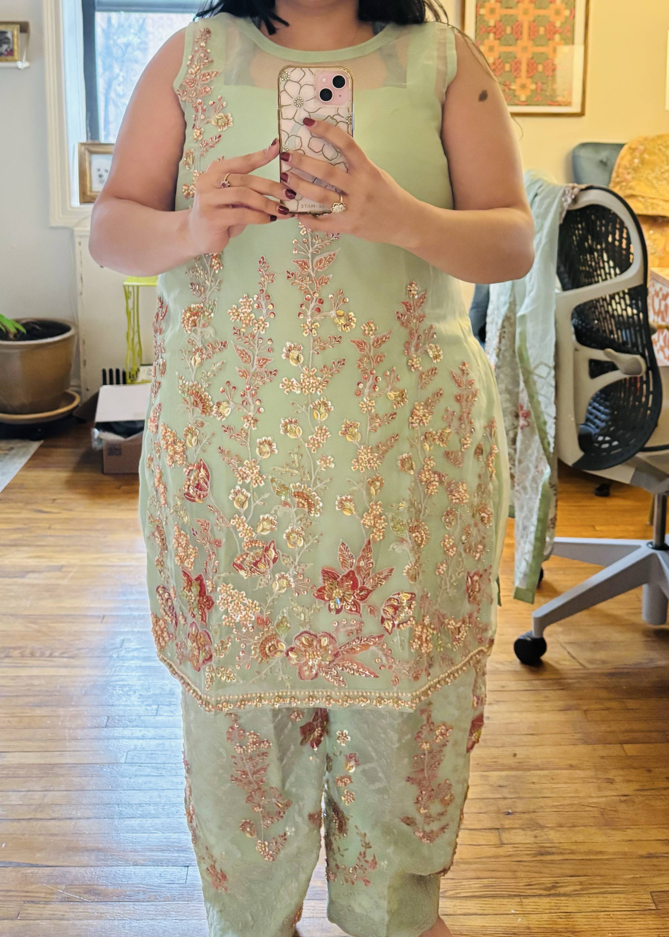 Mint Green Kurta Jacket Set Image - 1
