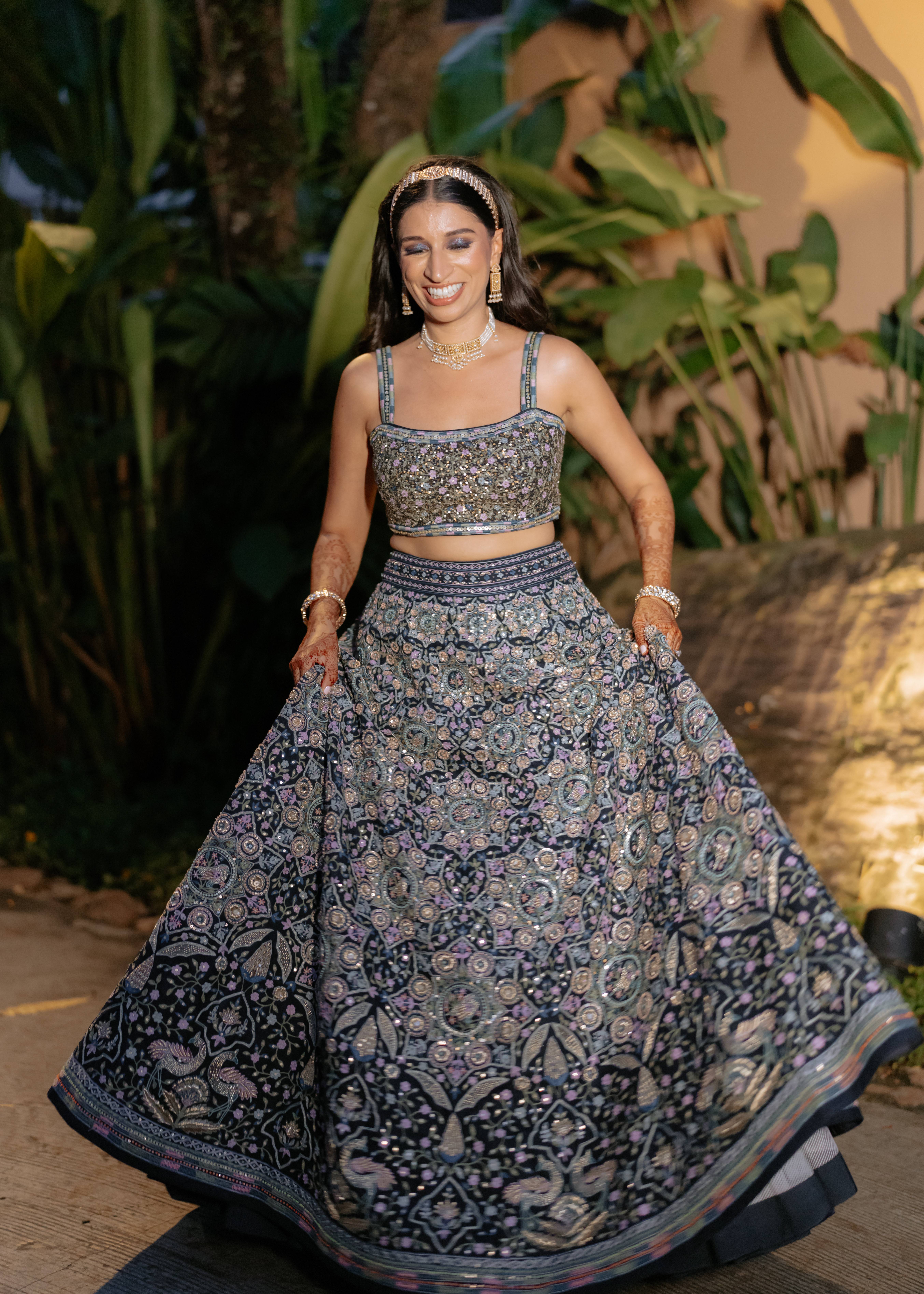 Forest Gleam Zardozi Silk Skirt Set Image - 0