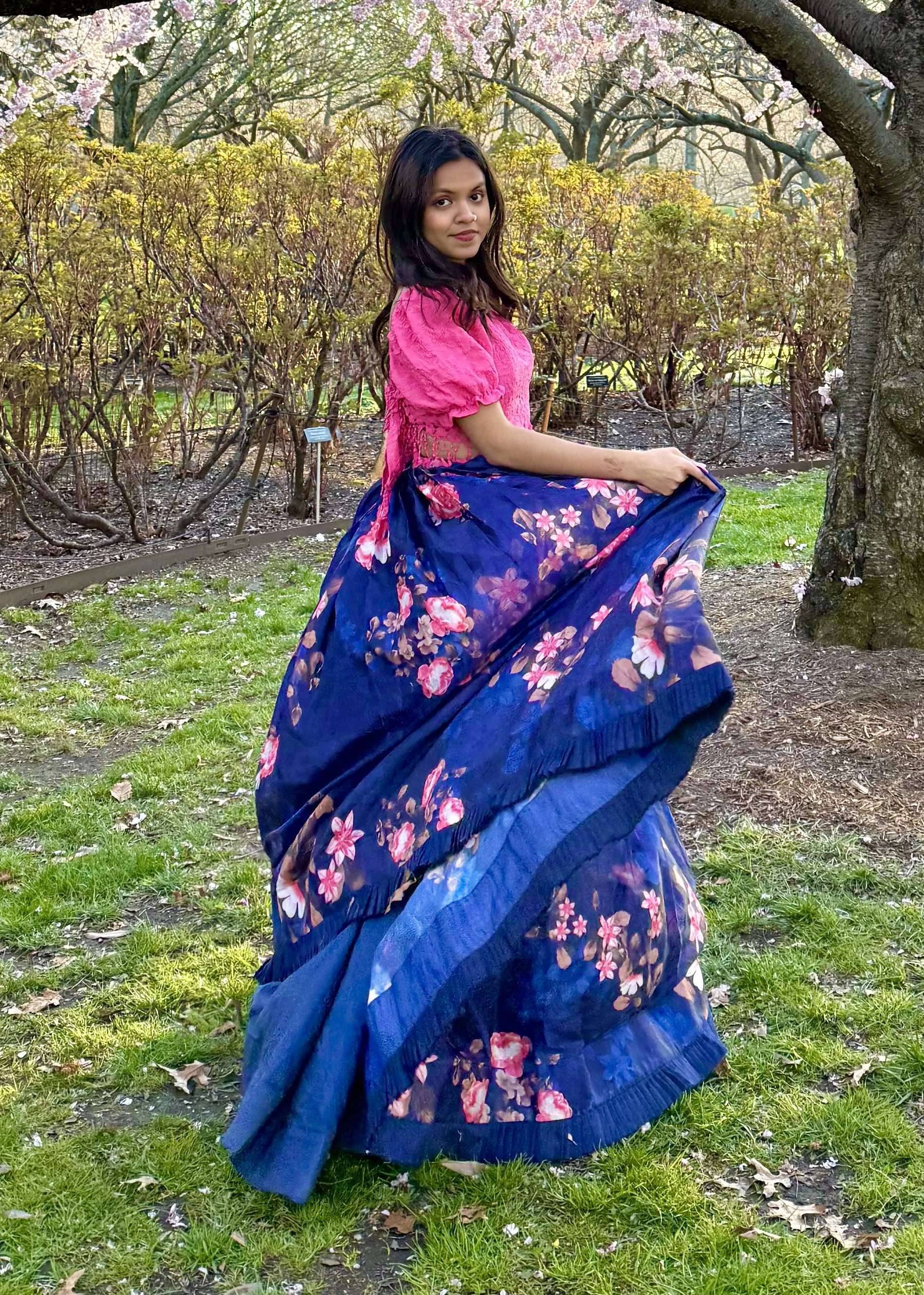 Blue Floral Skirt Set Image - 2