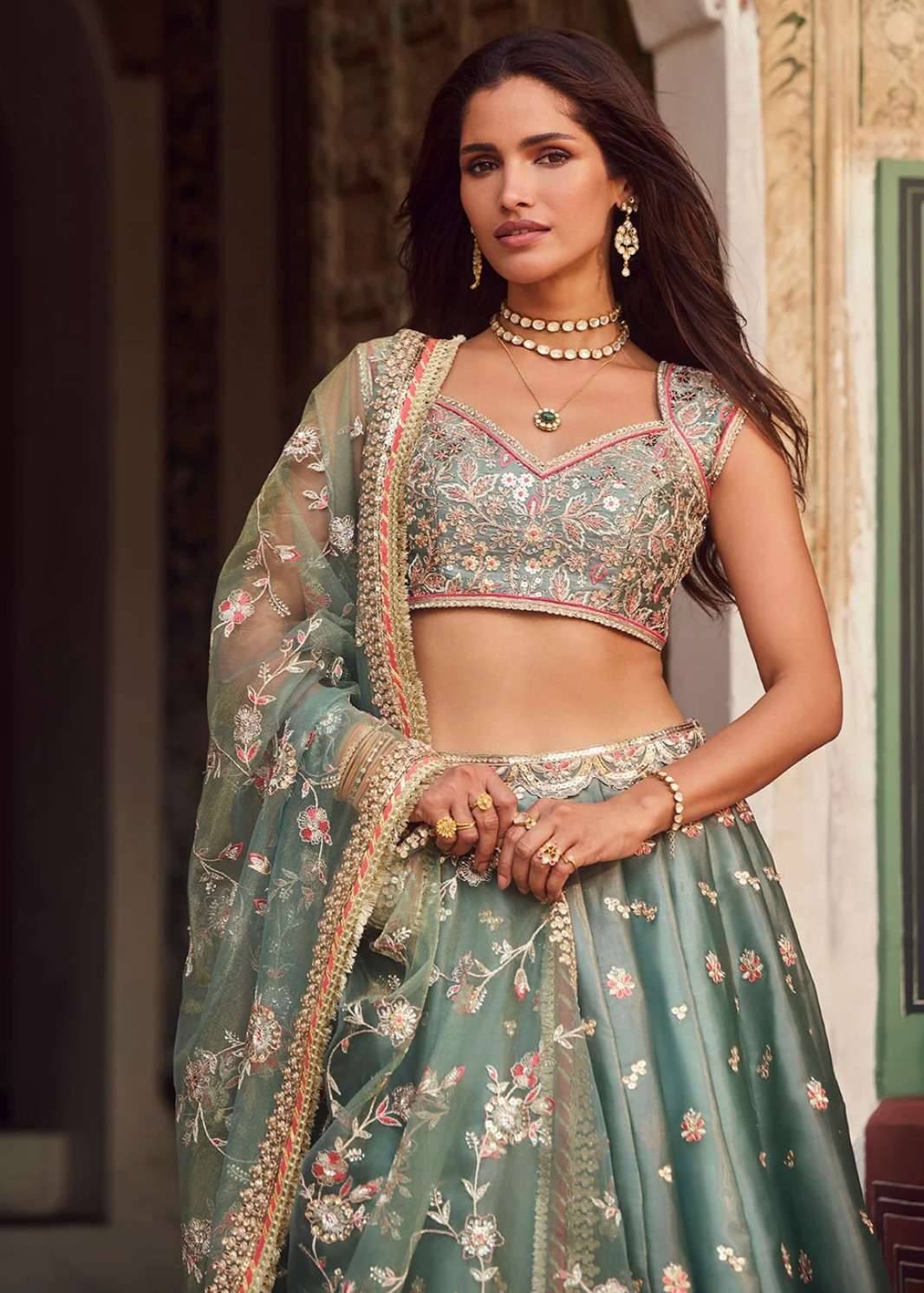 Dusty Mint Green Embroidered Lehenga Image - 2