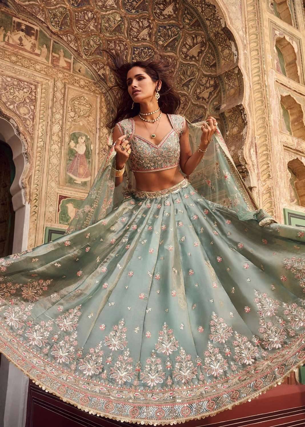 Dusty Mint Green Embroidered Lehenga Image - 3