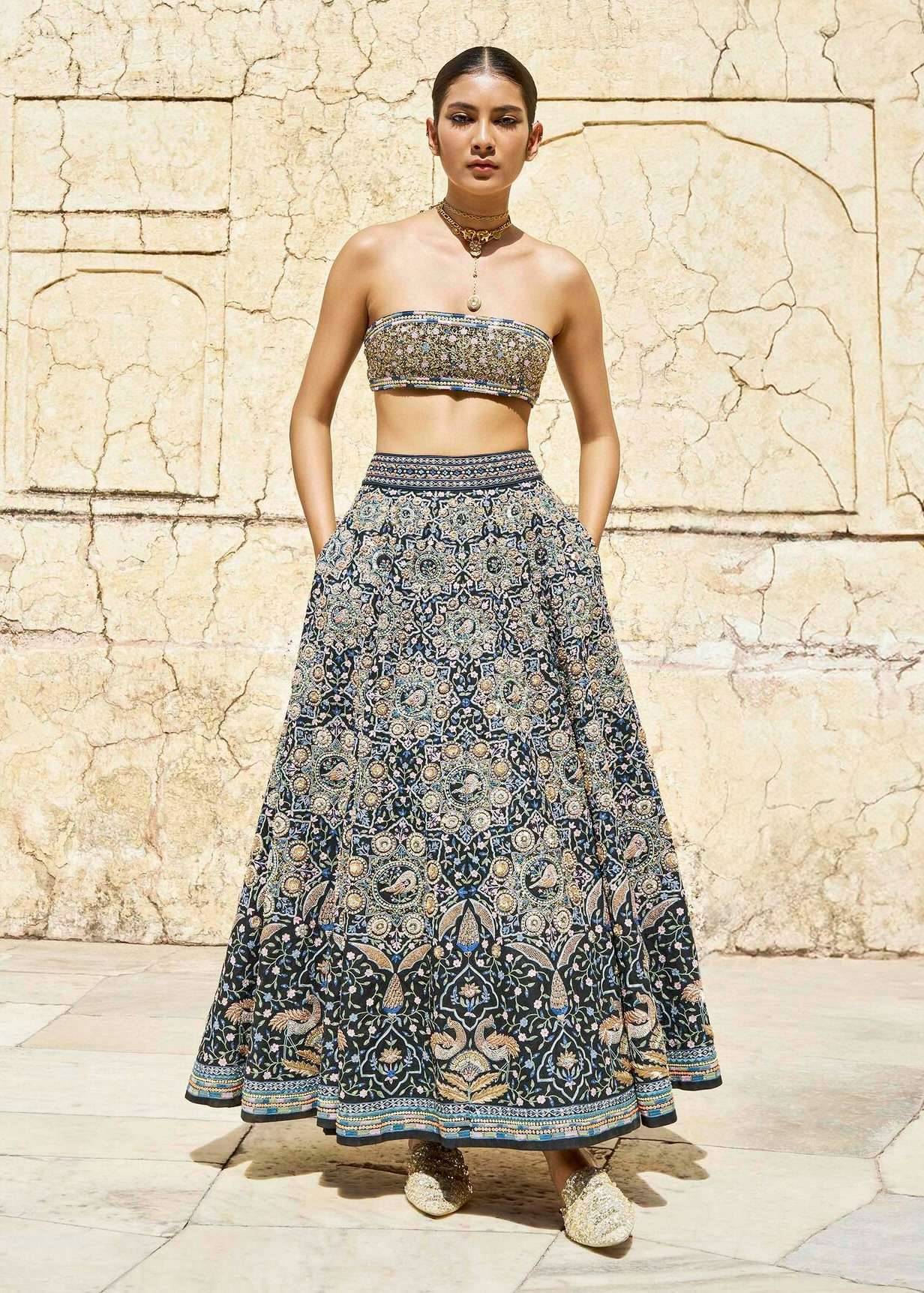 Forest Gleam Zardozi Silk Skirt Set Image - 7