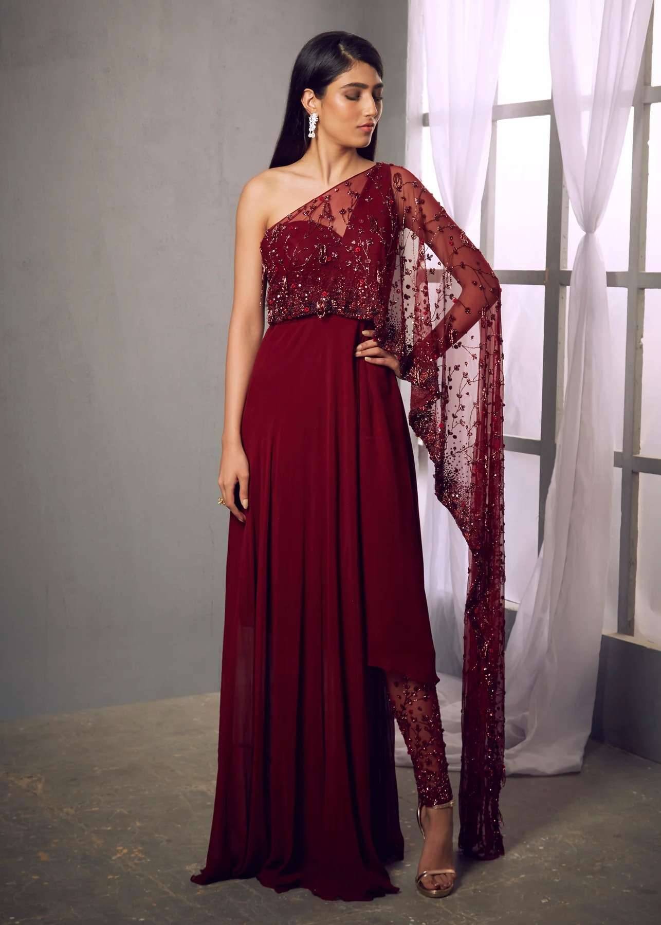 Maroon Anarkali Set Image - 0