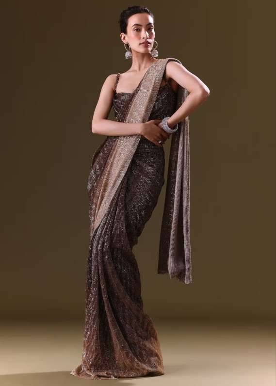 Brown Pre-Stitched Sari Image - 0