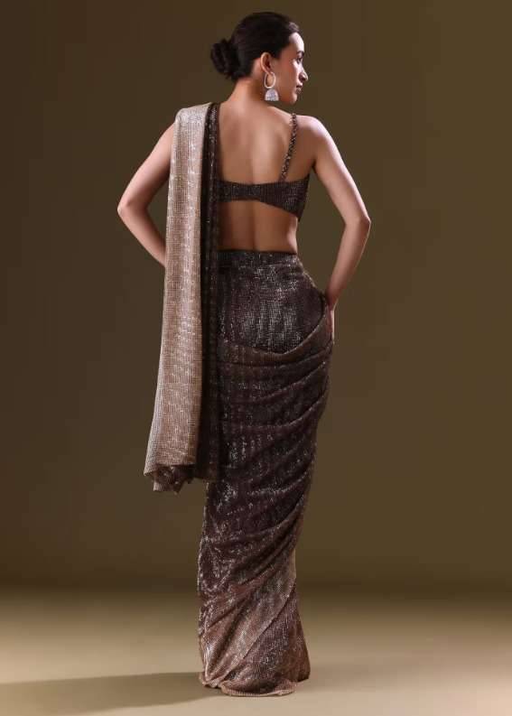 Brown Pre-Stitched Sari Image - 1