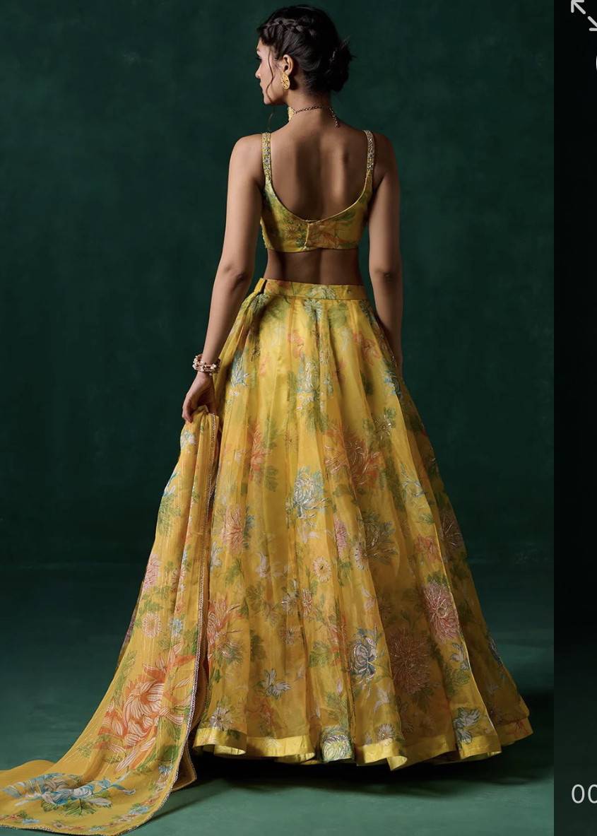 Yellow Floral Lehenga Image - 1