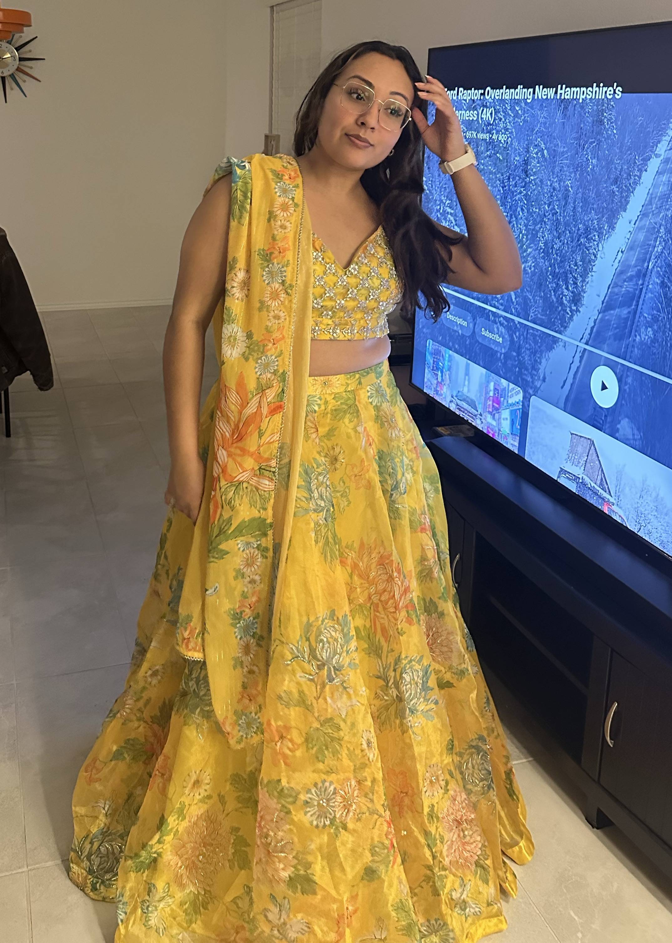Yellow Floral Lehenga Image - 2