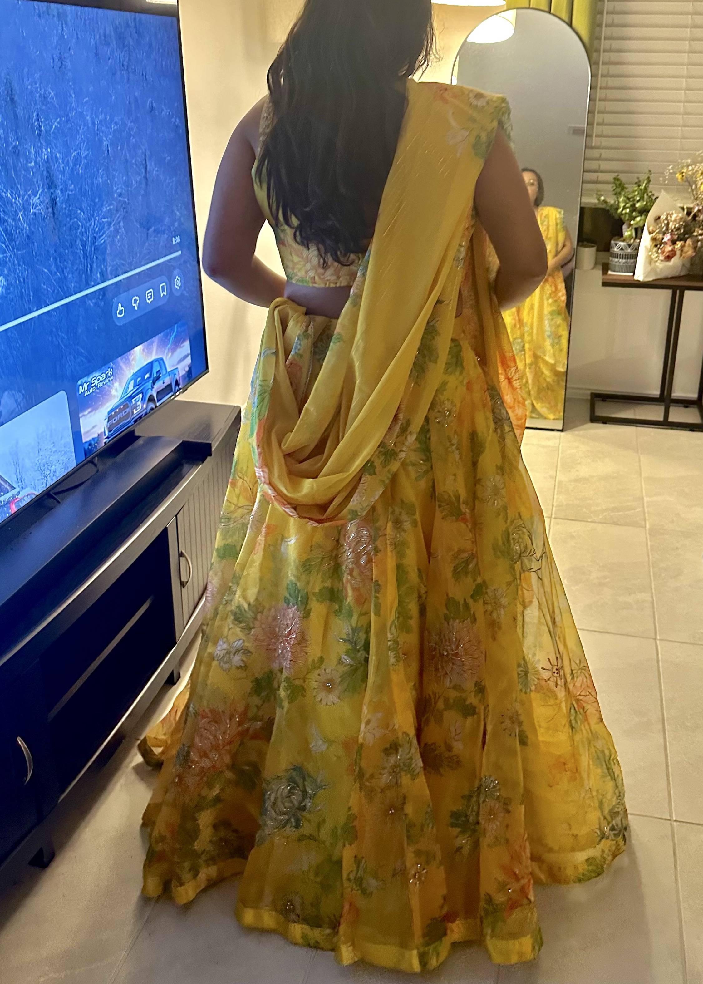 Yellow Floral Lehenga Image - 3