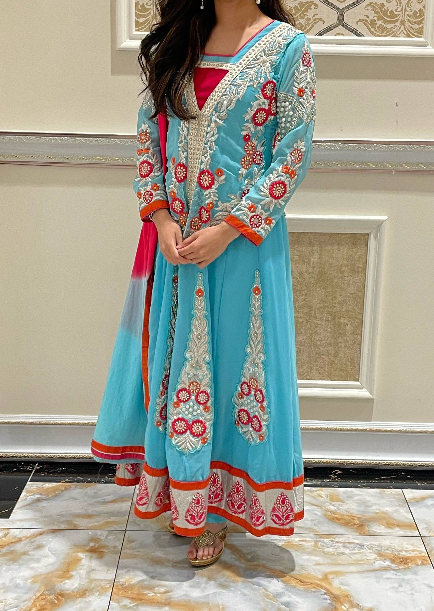 Blue Anarkali Set Image - 0