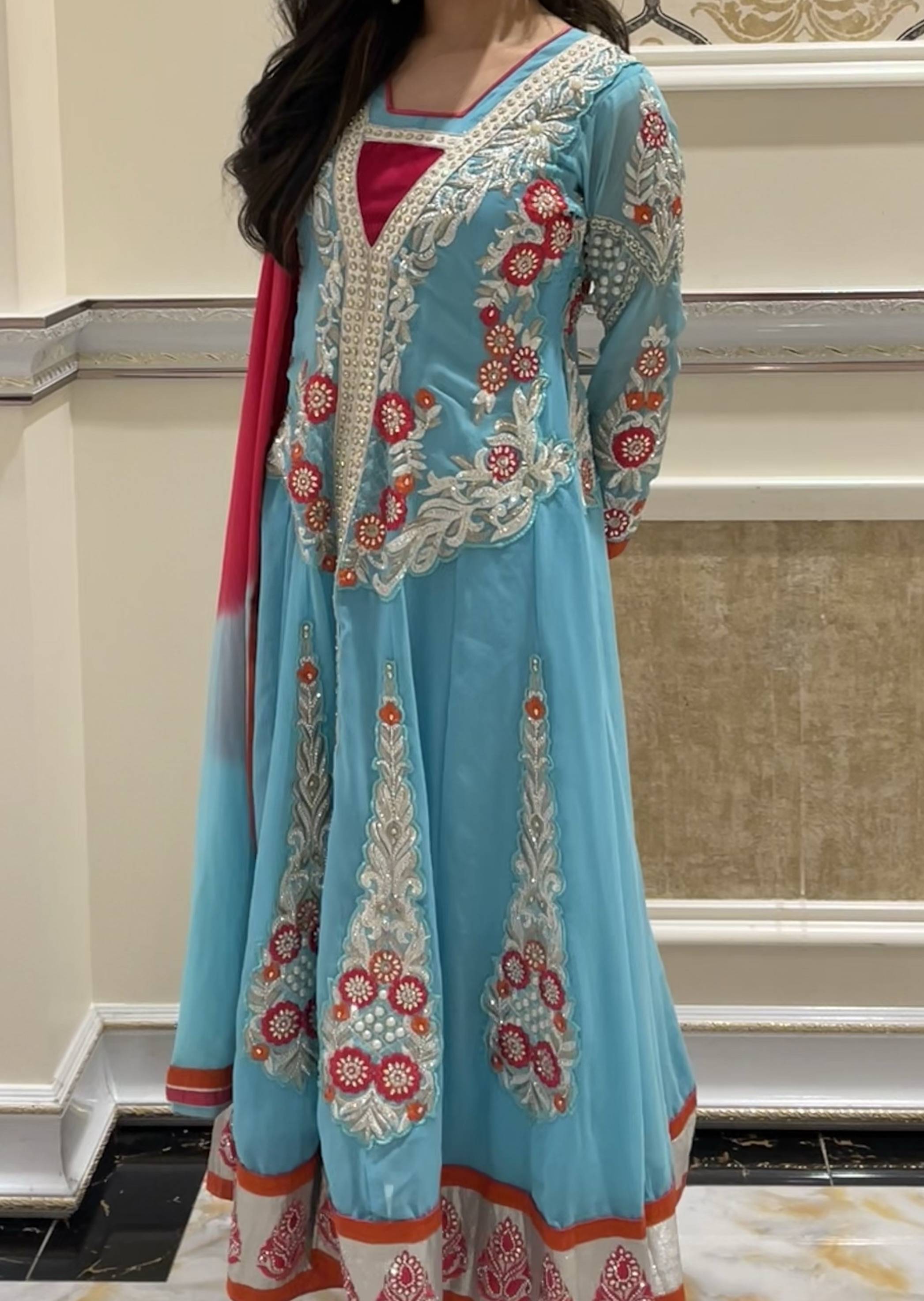 Blue Anarkali Set Image - 1