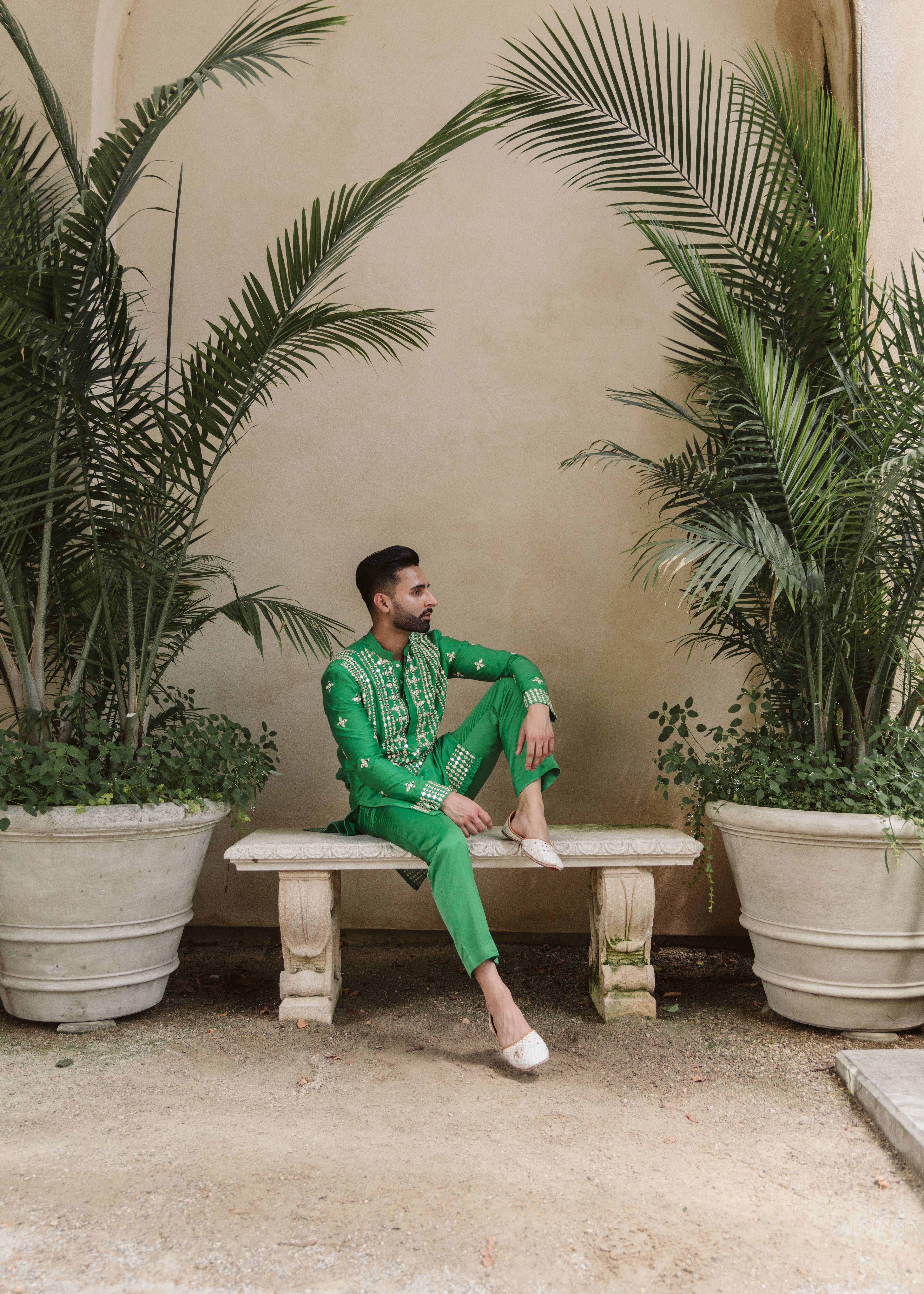 Green Mirror Kurta Set Image - 2