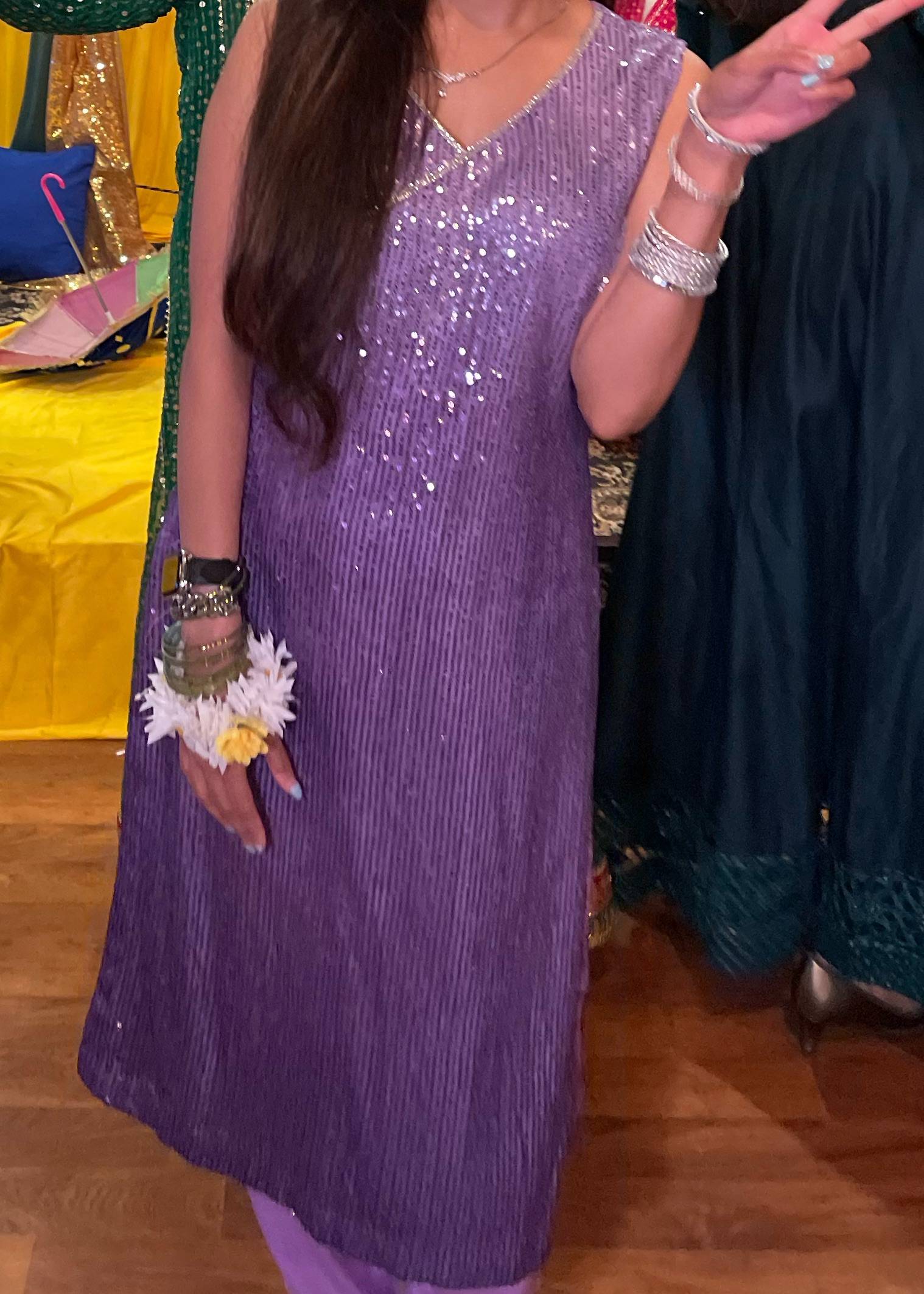 Purple Sequin Kurta Set Image - 2