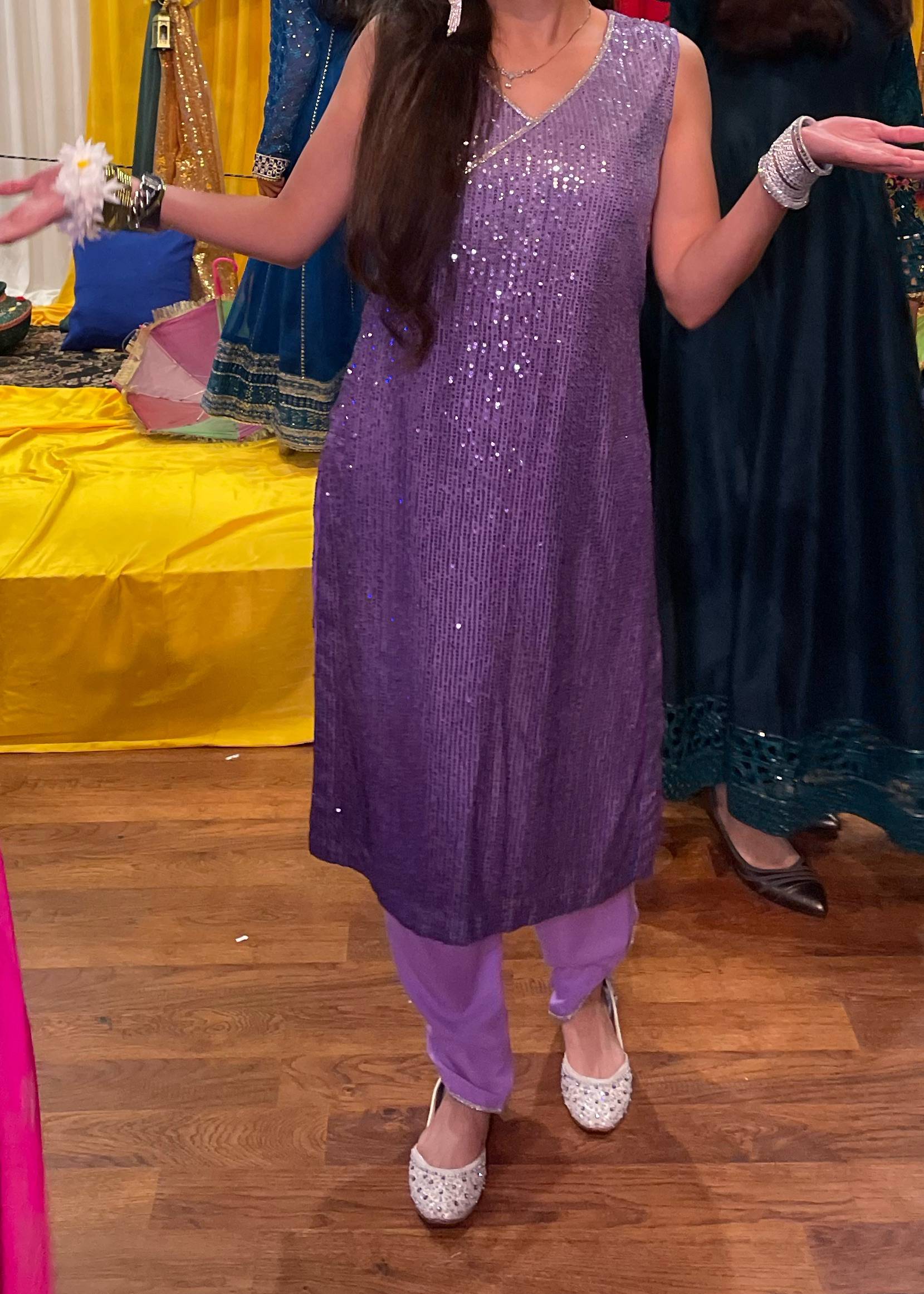 Purple Sequin Kurta Set Image - 1