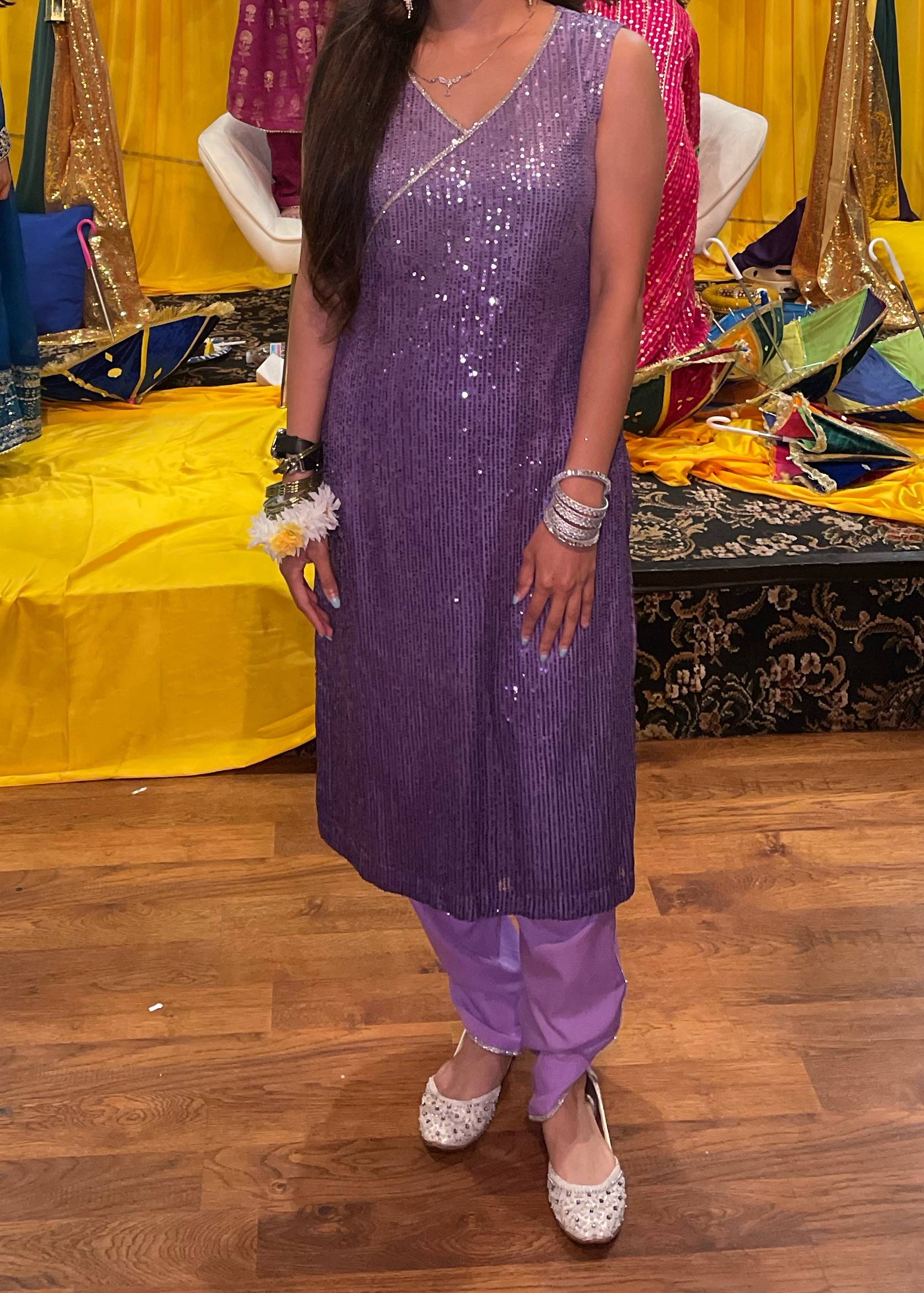 Purple Sequin Kurta Set Image - 0