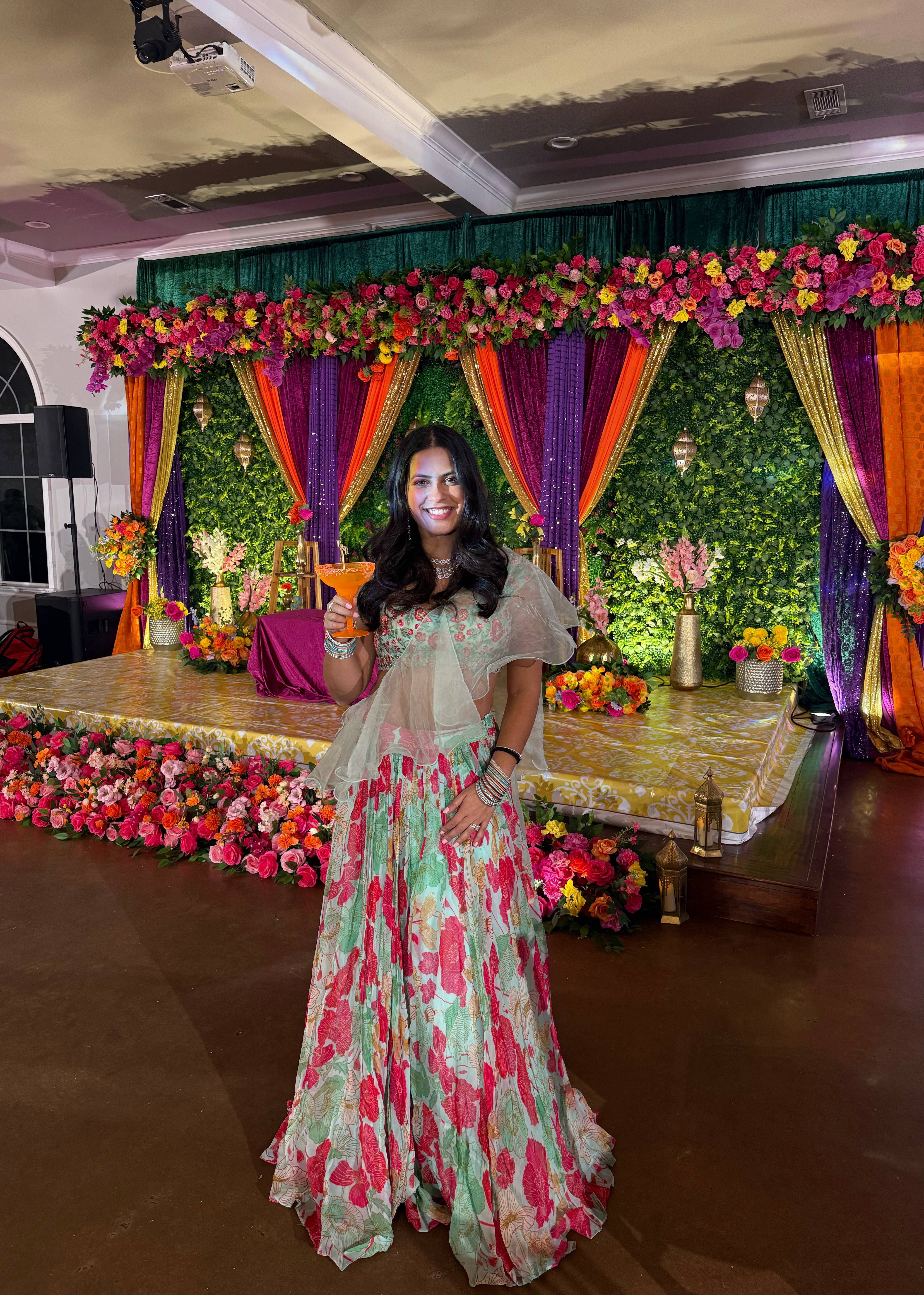Teal and Coral Lehenga Image - 1
