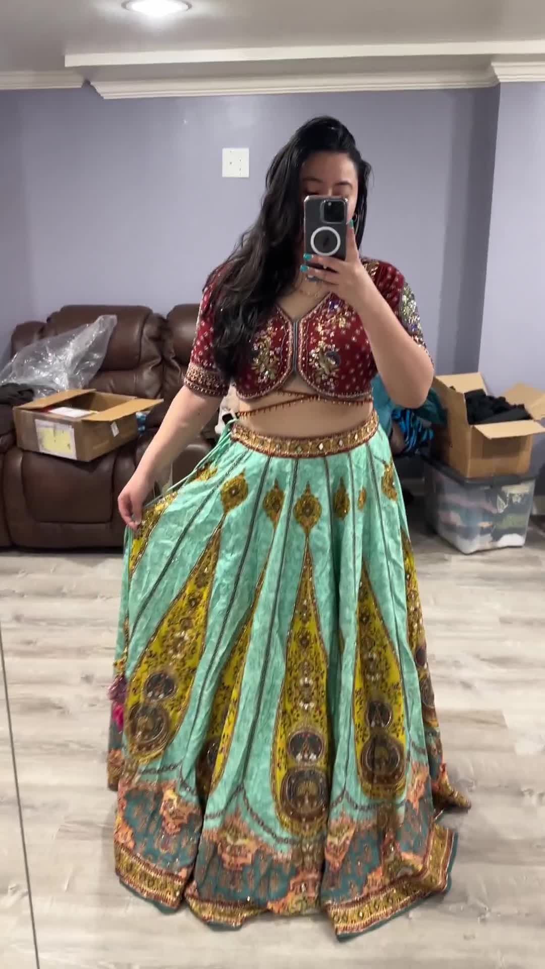 Sky Blue & Yellow Raw Silk Lehenga Set Image - 2
