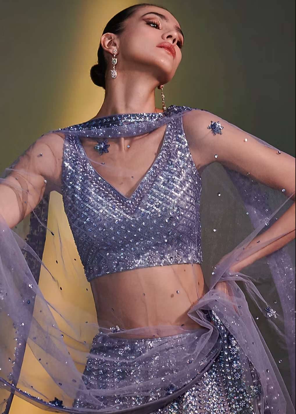 Lavender Organza Embroidered Lehenga Set Image - 4