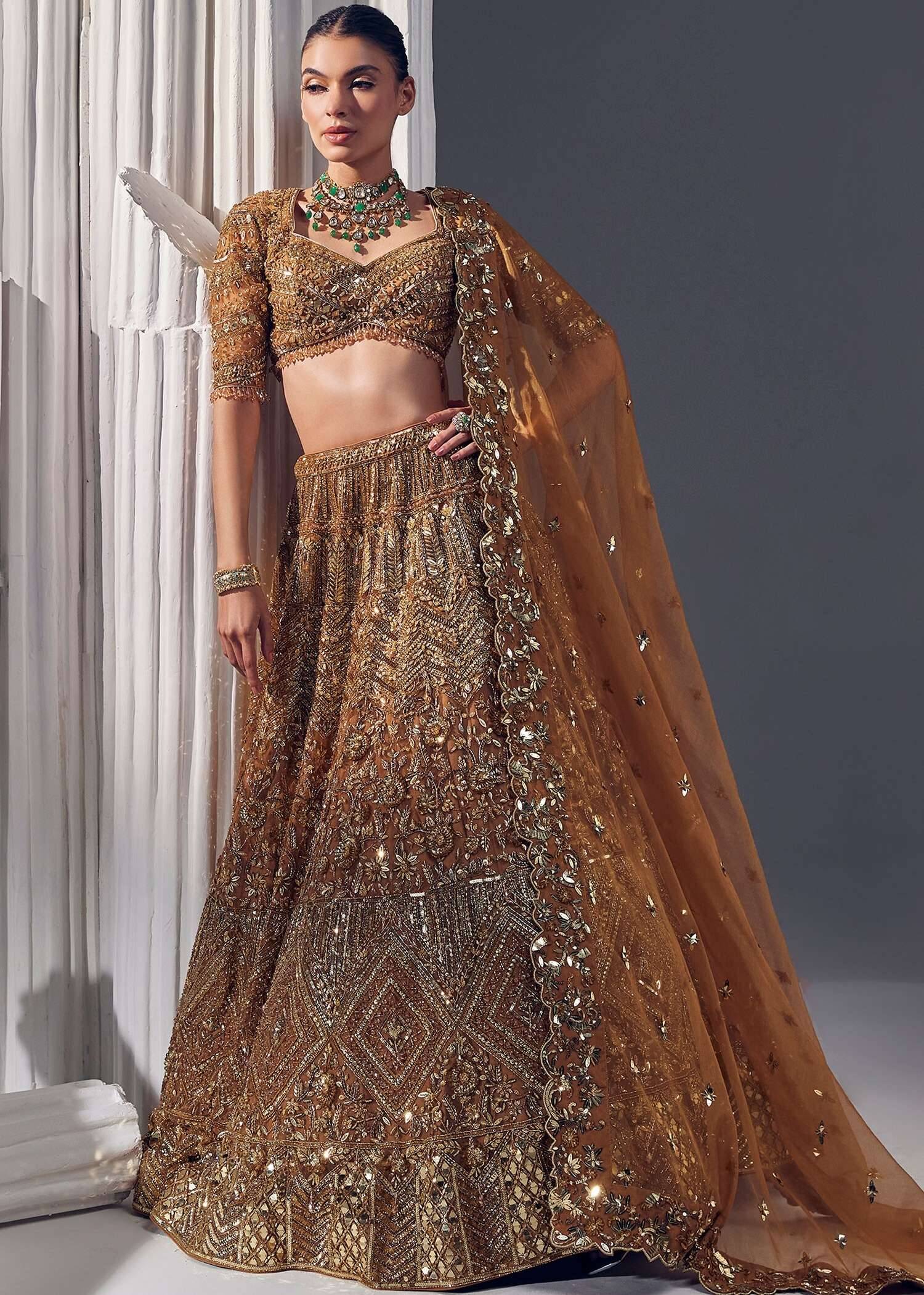 Gold Silk Beaded Lehenga Set Image - 3