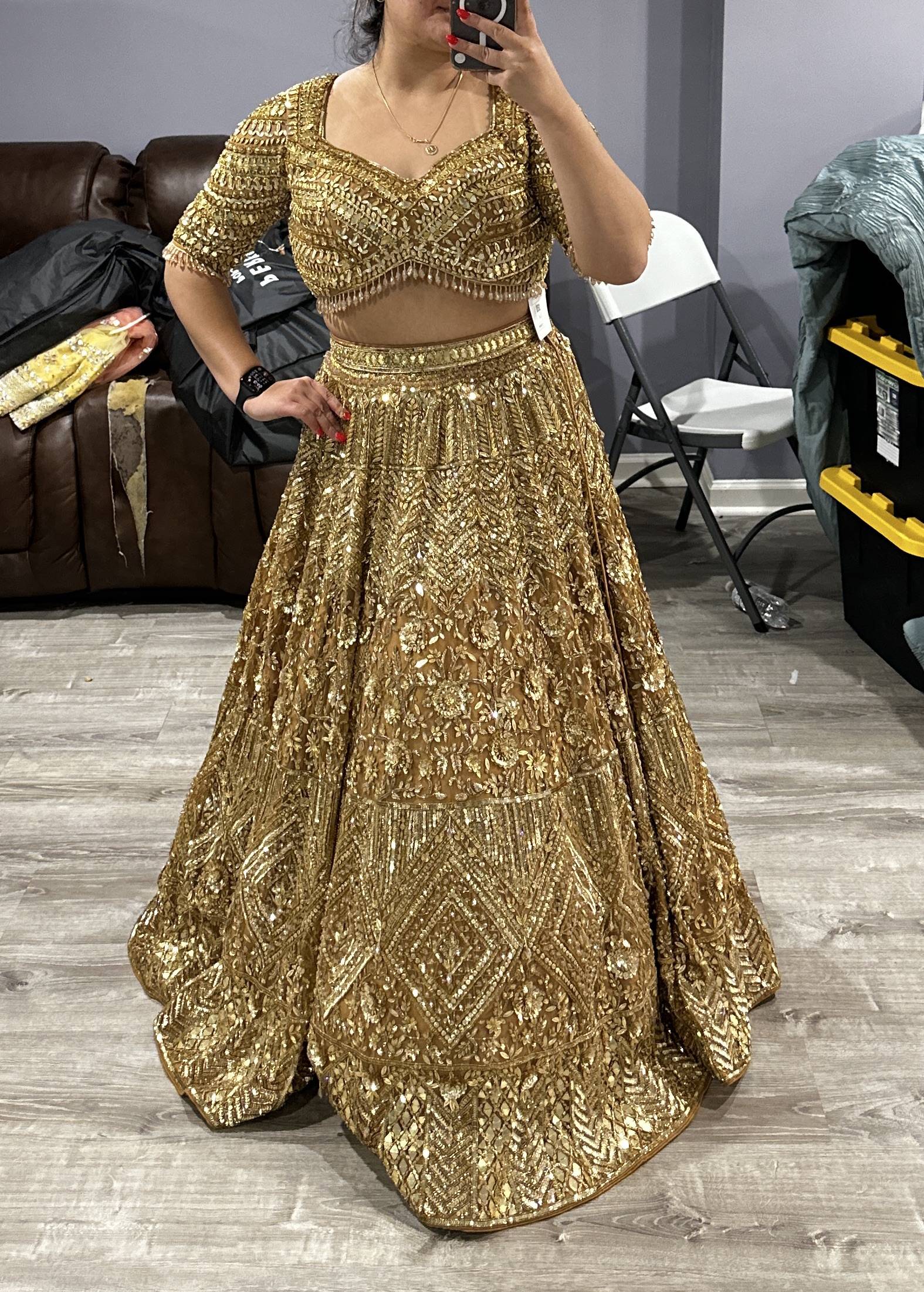 Gold Silk Beaded Lehenga Set Image - 0