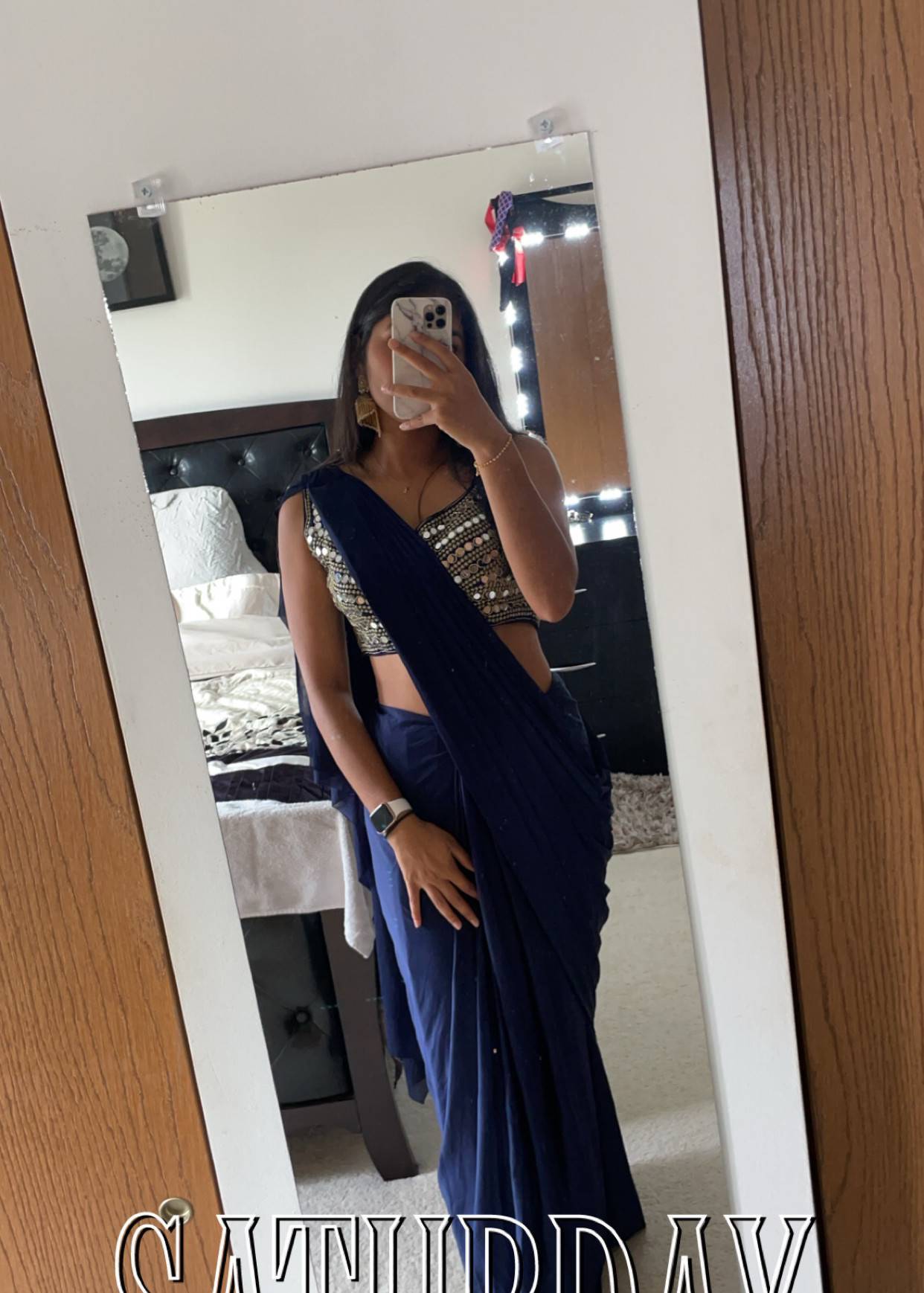 Navy Pre-Drape Sari Image - 0