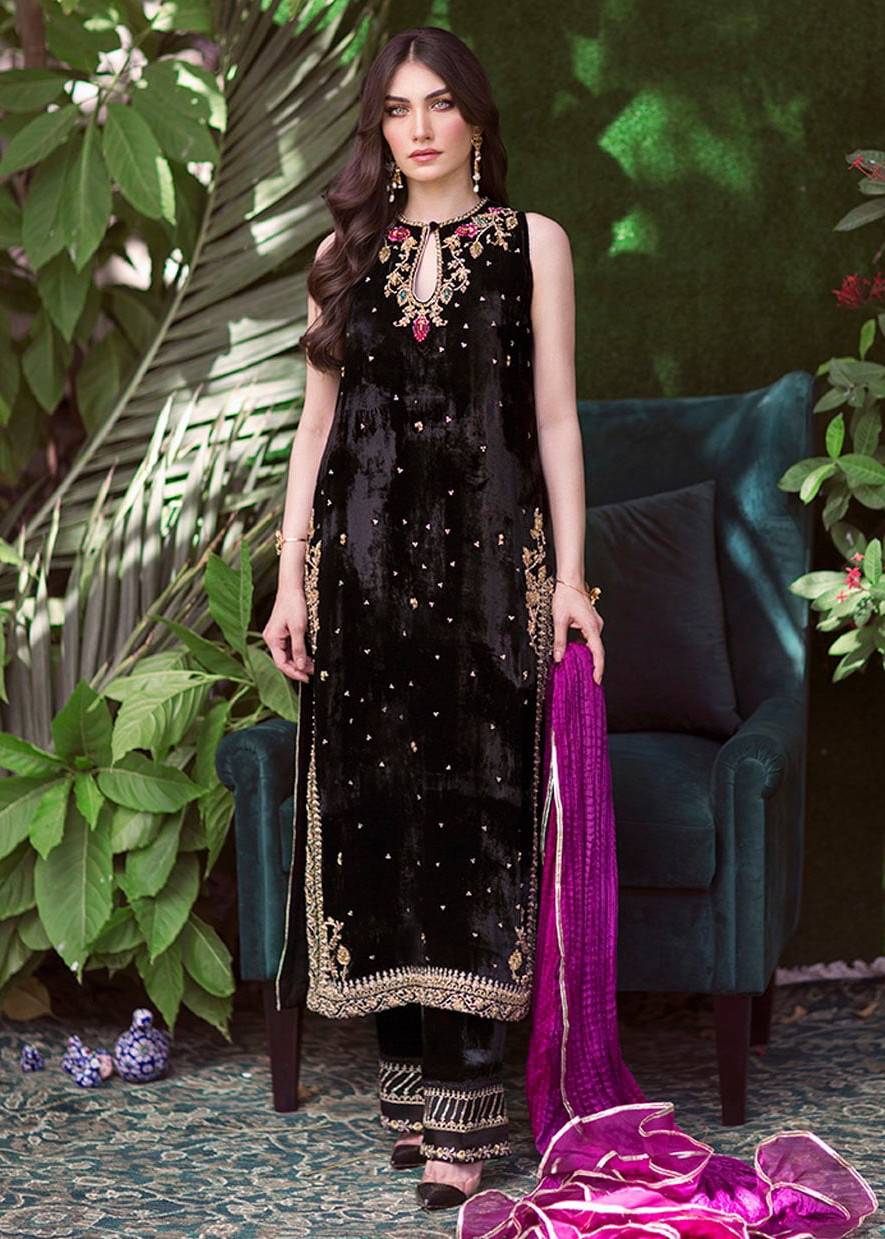 Black Velvet Kurta Set Image - 0