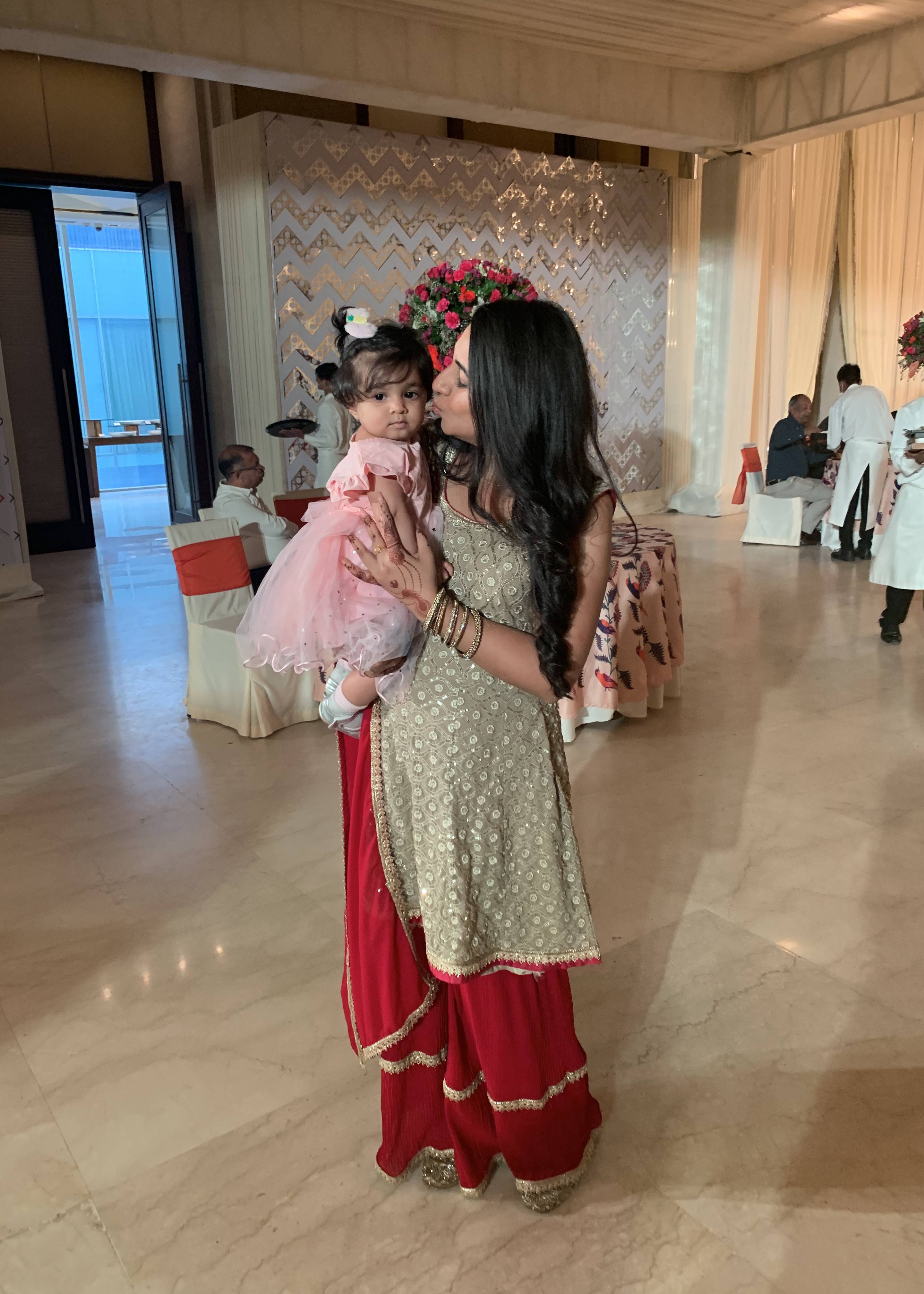 Beige and Red Gharara Set Image - 1