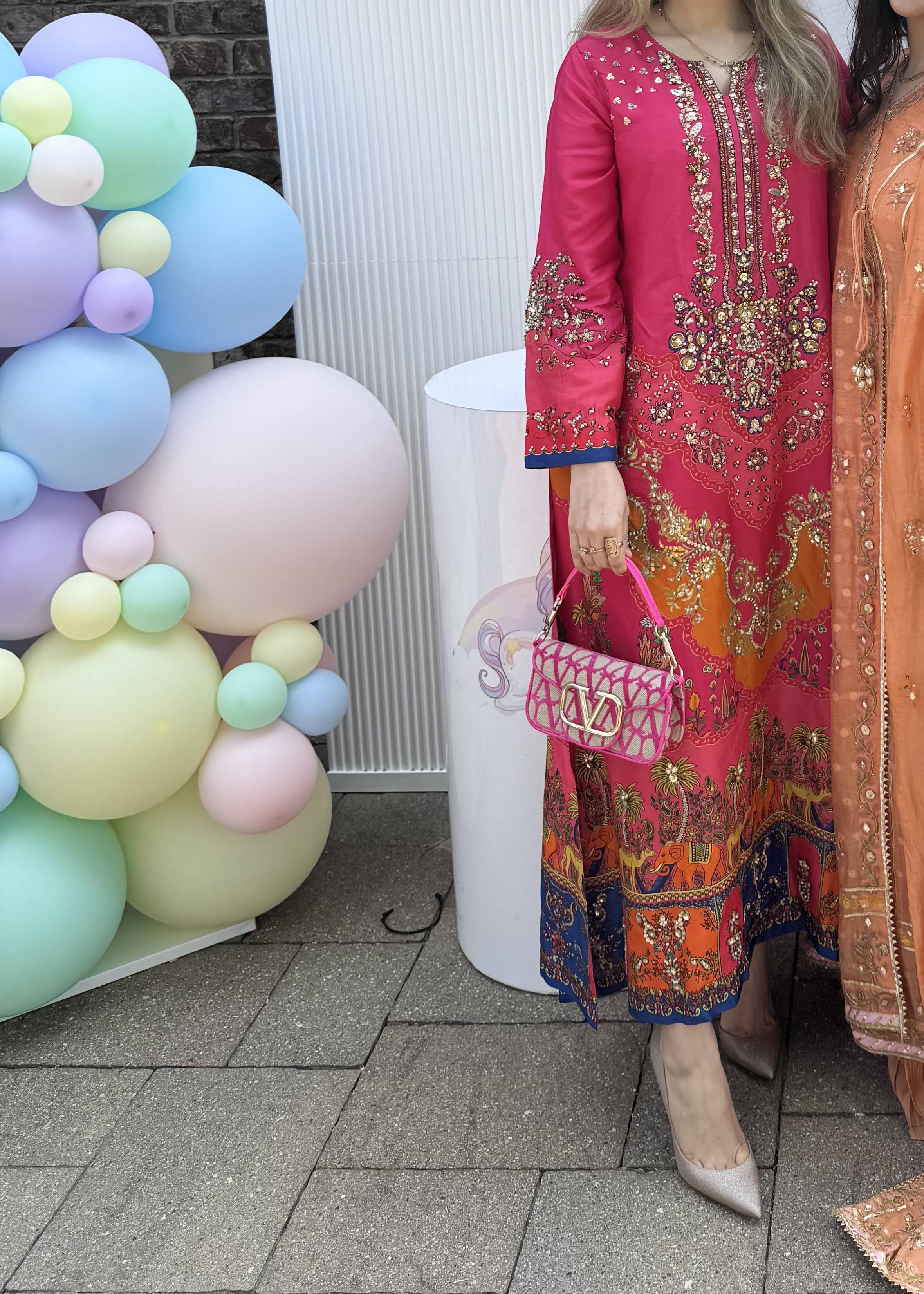 Hot Pink Kaftan Set Image - 1