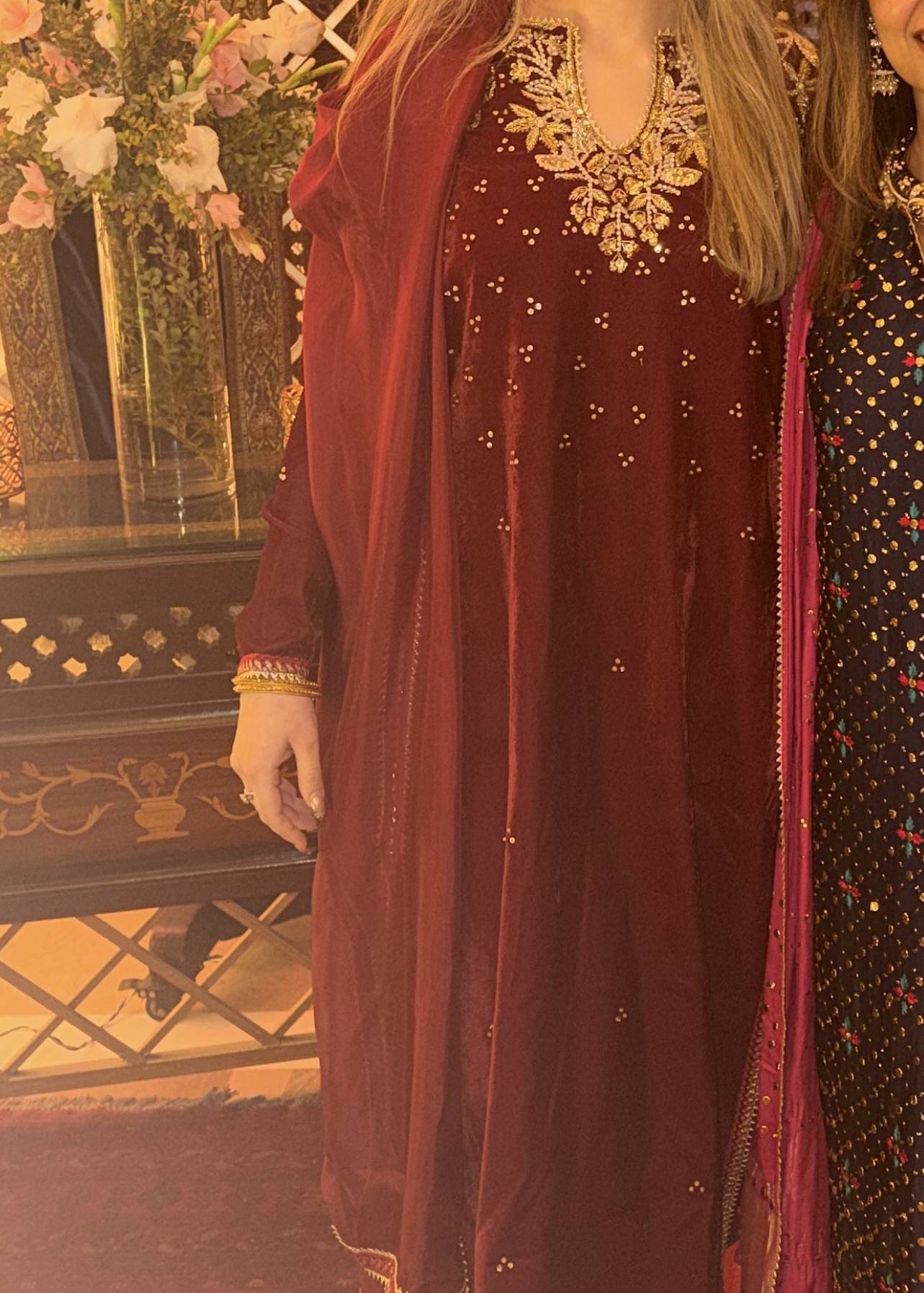 Maroon Velvet Salwar Set Image - 4