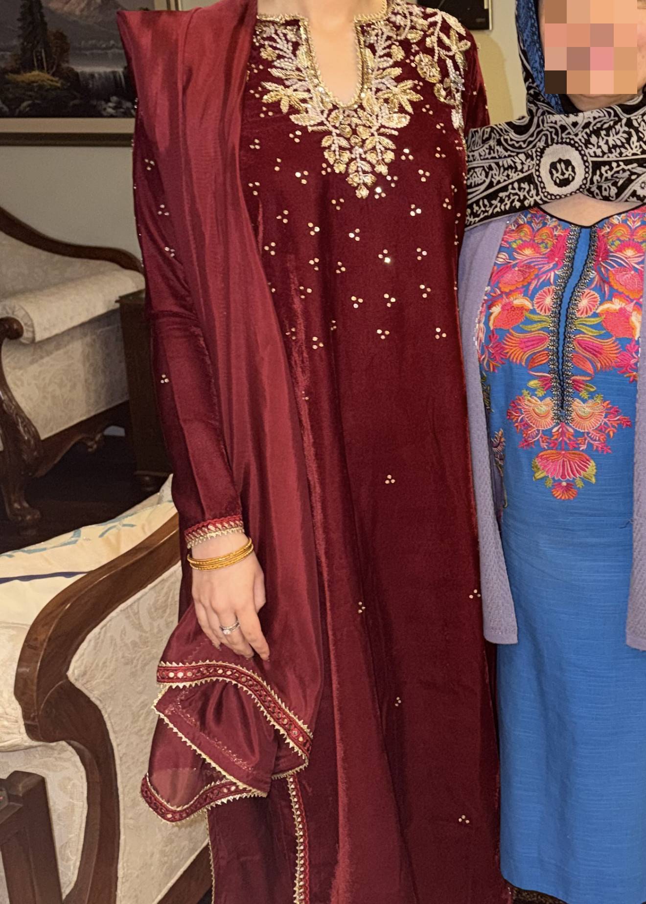 Maroon Velvet Salwar Set Image - 3