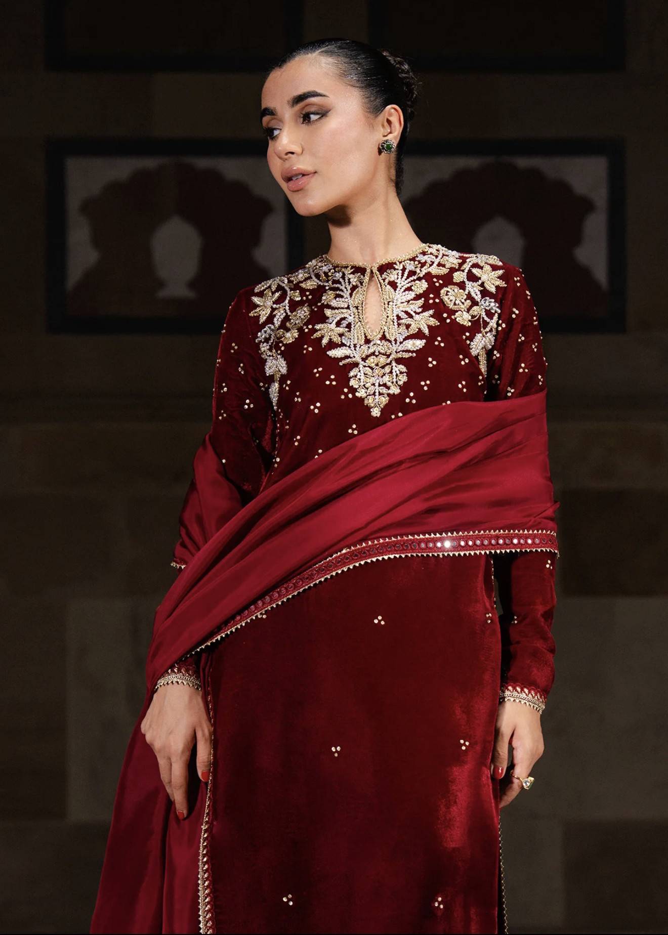 Maroon Velvet Salwar Set Image - 2