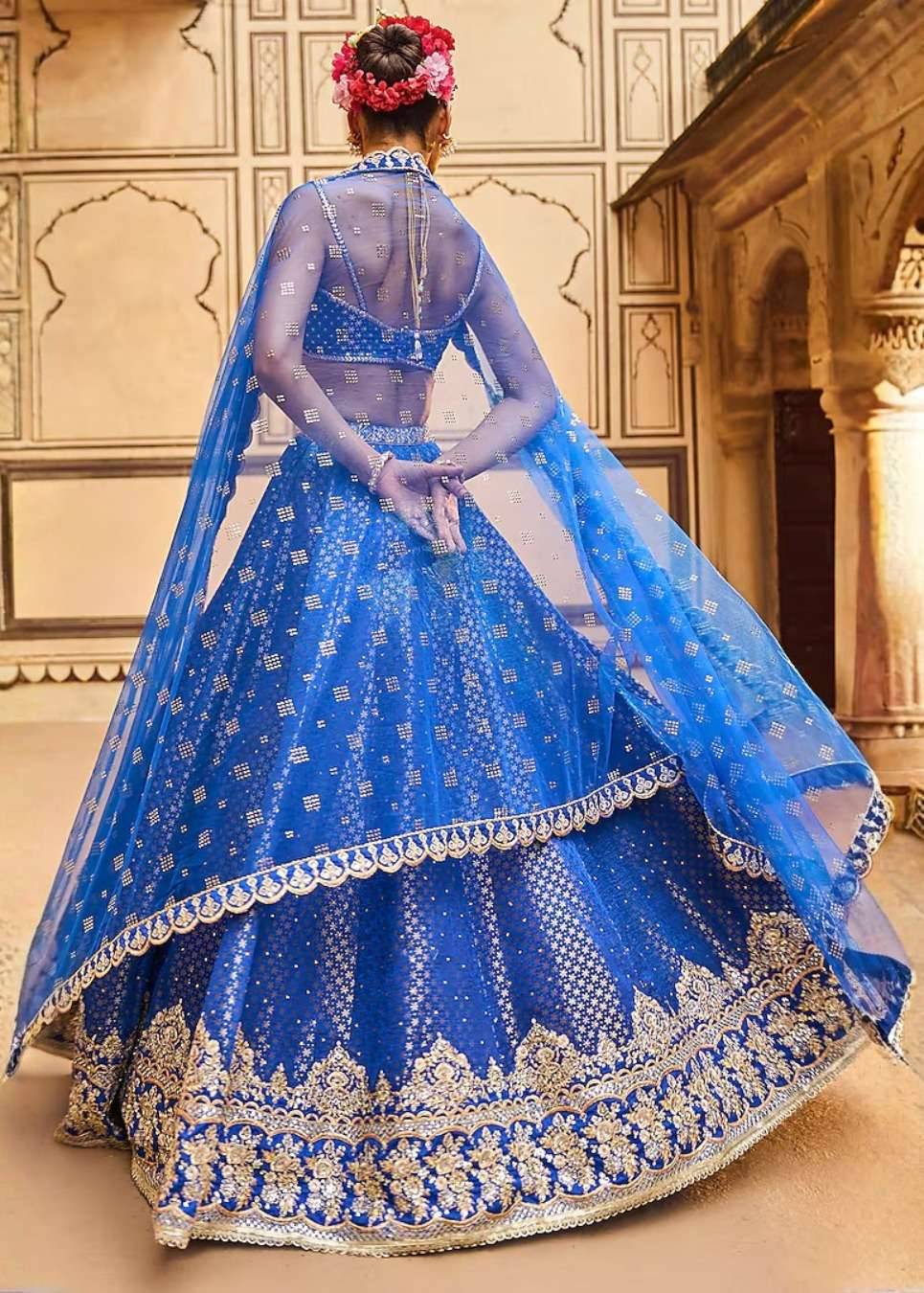Blue Brocade Lehenga Set Image - 1