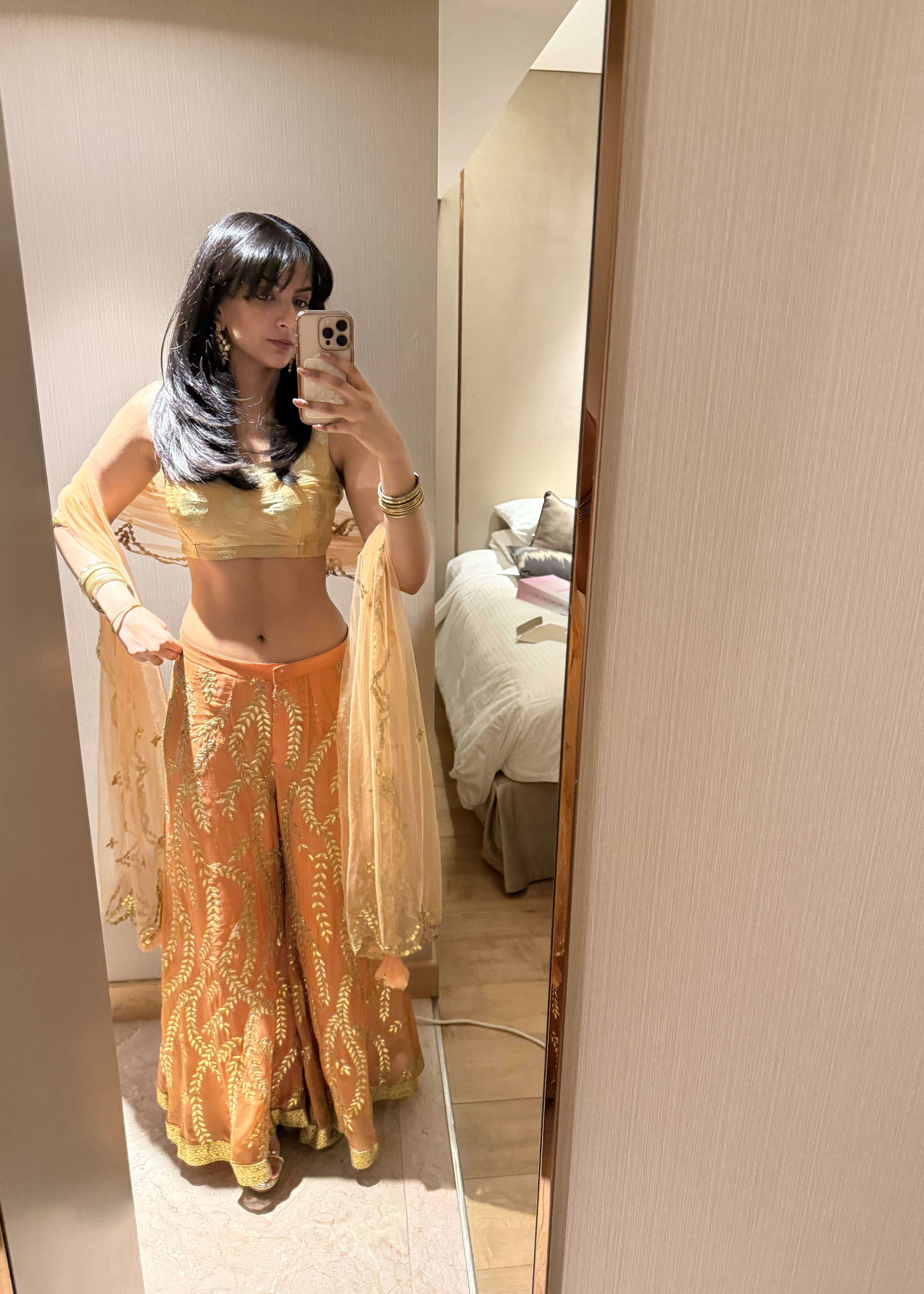 Gold and Orange Sharara Set Image - 0