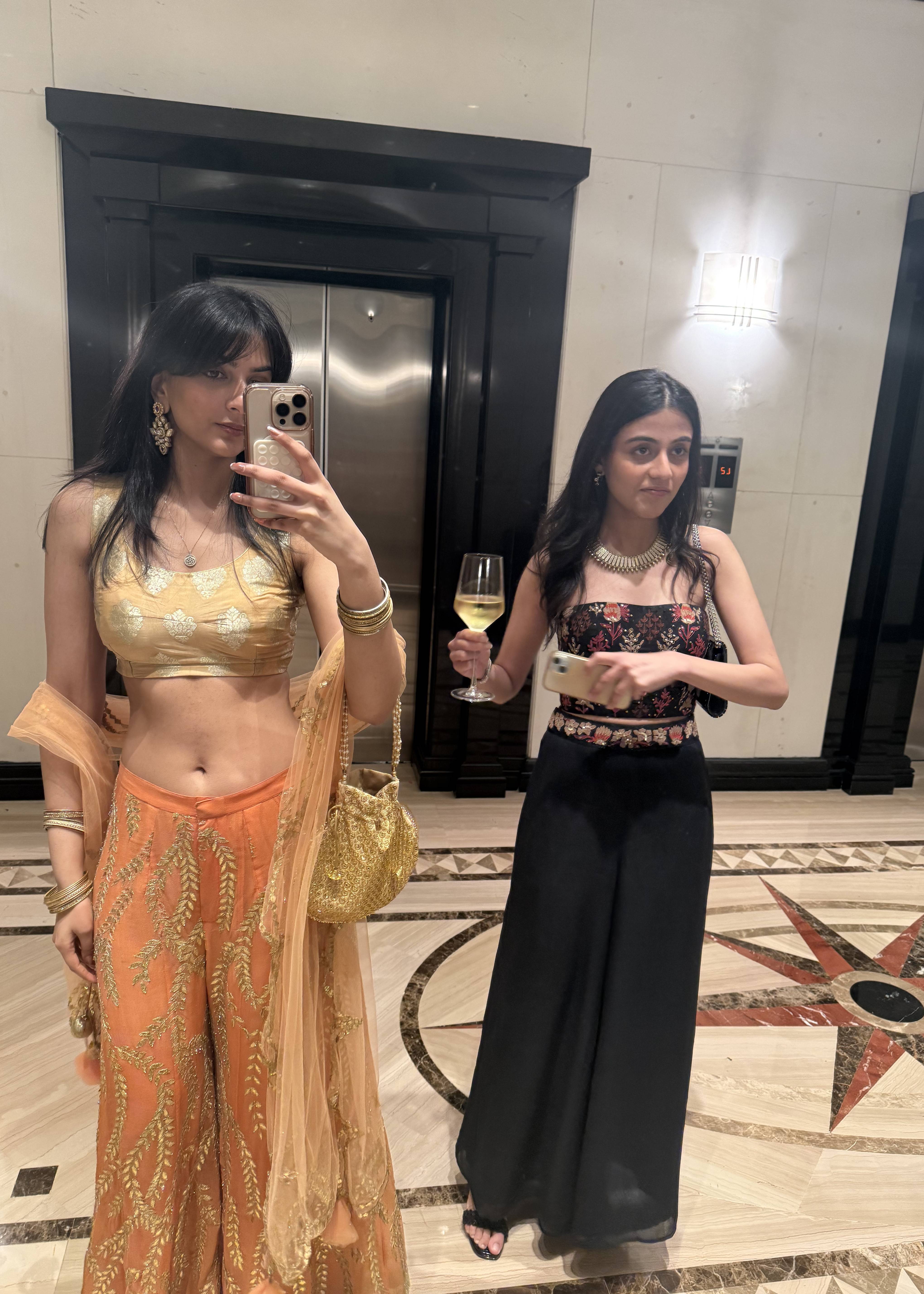 Gold and Orange Sharara Set Image - 4