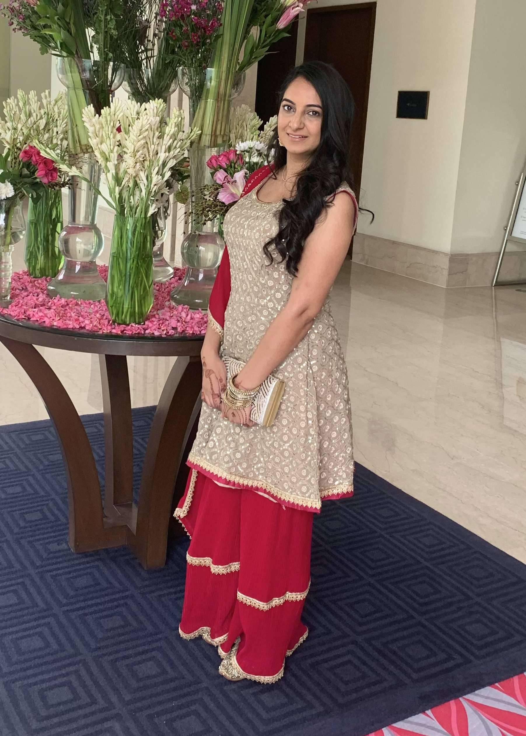 Beige and Red Gharara Set Image - 0